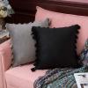 MIULEE Pack of 2 Halloween Velvet Soft Solid Decorative Throw Pillow Cover with Tassels Fringe Boho Accent Cushion Case for Couch Sofa Bed 20 x 20 Inch Black