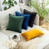 MIULEE Pack of 2 Square Decorative Throw Pillow Covers with Cute Pom-poms Soft Velvet Farmhouse Cushion Covers for Couch Sofa Bedroom Decor Outdoor 20 x 20 Inch Dark Green