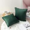 MIULEE Pack of 2 Square Decorative Throw Pillow Covers with Cute Pom-poms Soft Velvet Farmhouse Cushion Covers for Couch Sofa Bedroom Decor Outdoor 20 x 20 Inch Dark Green