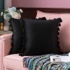 MIULEE Pack of 2 Halloween Velvet Soft Solid Decorative Throw Pillow Cover with Tassels Fringe Boho Accent Cushion Case for Couch Sofa Bed 20 x 20 Inch Black