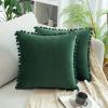 MIULEE Pack of 2 Square Decorative Throw Pillow Covers with Cute Pom-poms Soft Velvet Farmhouse Cushion Covers for Couch Sofa Bedroom Decor Outdoor 20 x 20 Inch Dark Green