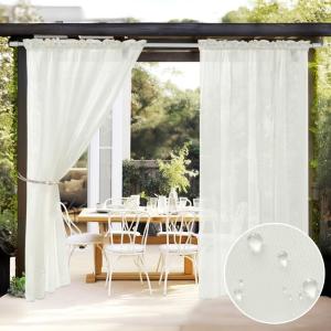 MIULEE Outdoor Sheer Curtain for Patio Waterproof – 2 Panels Sage Green Privacy Drape Voile Curtain Rod Pocket for Porch,Pergola, Cabana, Gazebo, 54 X 84 Inch Long(Ivory)