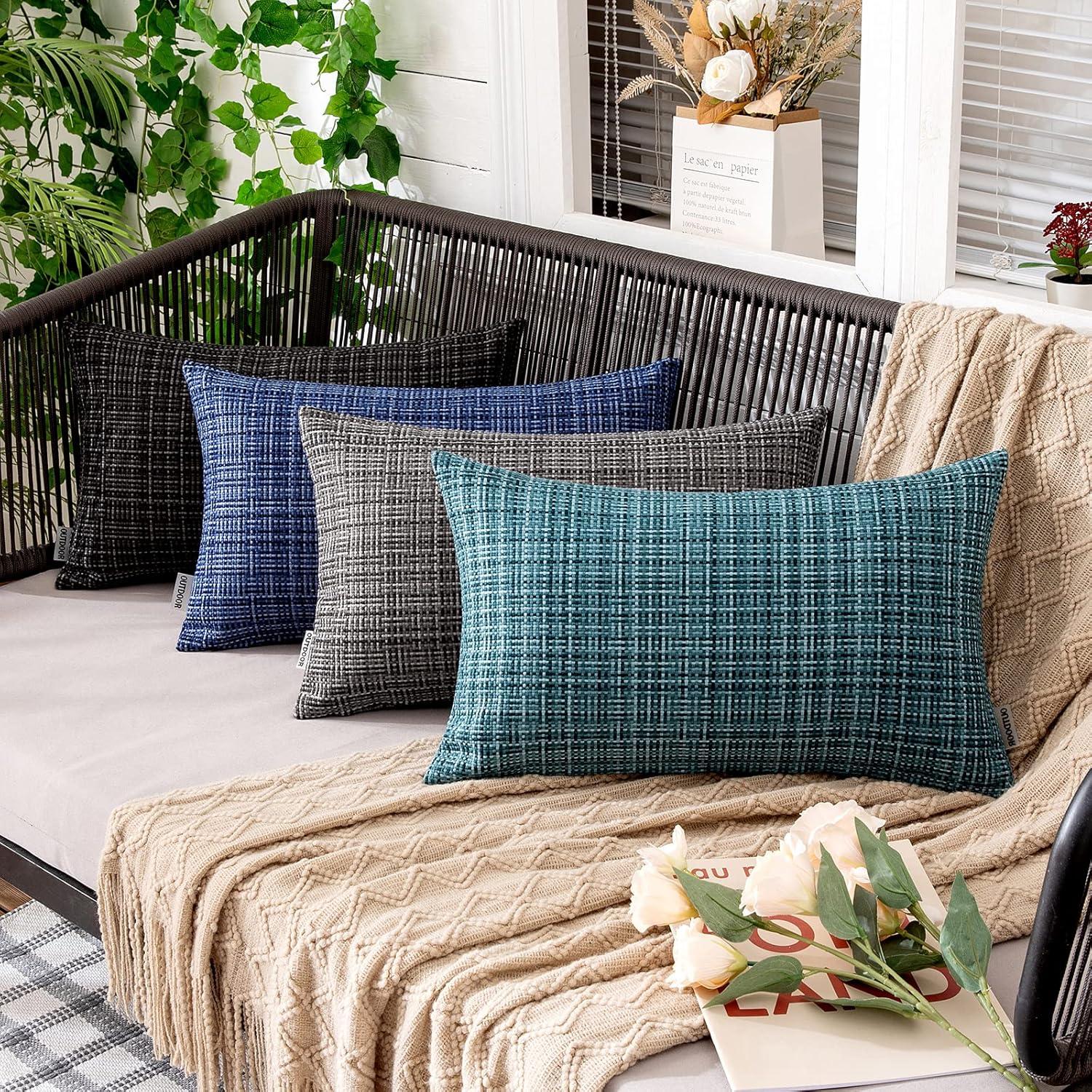 imageMIULEE Outdoor Waterproof Throw Pillow Covers Decorative Farmhouse Water Resistant Cushion Covers for Tent Patio Garden Couch Sofa Pack of 2 18x18 Inch CoffeeNavy Blue