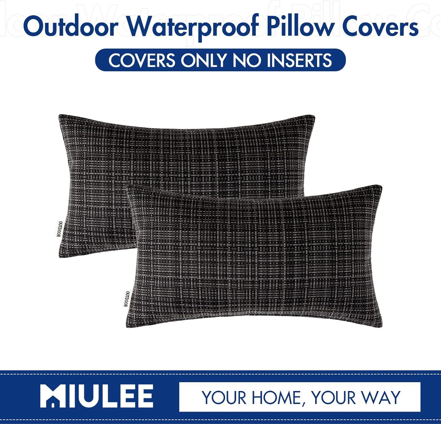 imageMIULEE Outdoor Waterproof Throw Pillow Covers Decorative Farmhouse Water Resistant Cushion Covers for Tent Patio Garden Couch Sofa Pack of 2 18x18 Inch CoffeeBlack