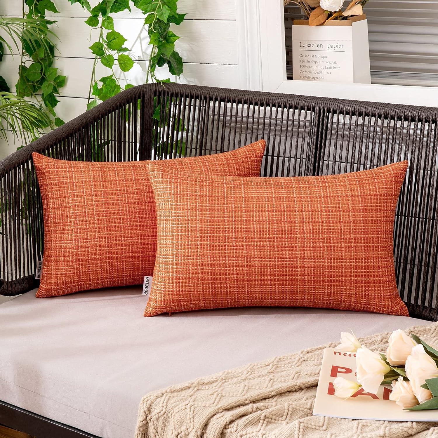 imageMIULEE Outdoor Waterproof Throw Pillow Covers Decorative Farmhouse Water Resistant Cushion Covers for Tent Patio Garden Couch Sofa Pack of 2 18x18 Inch CoffeeOrange