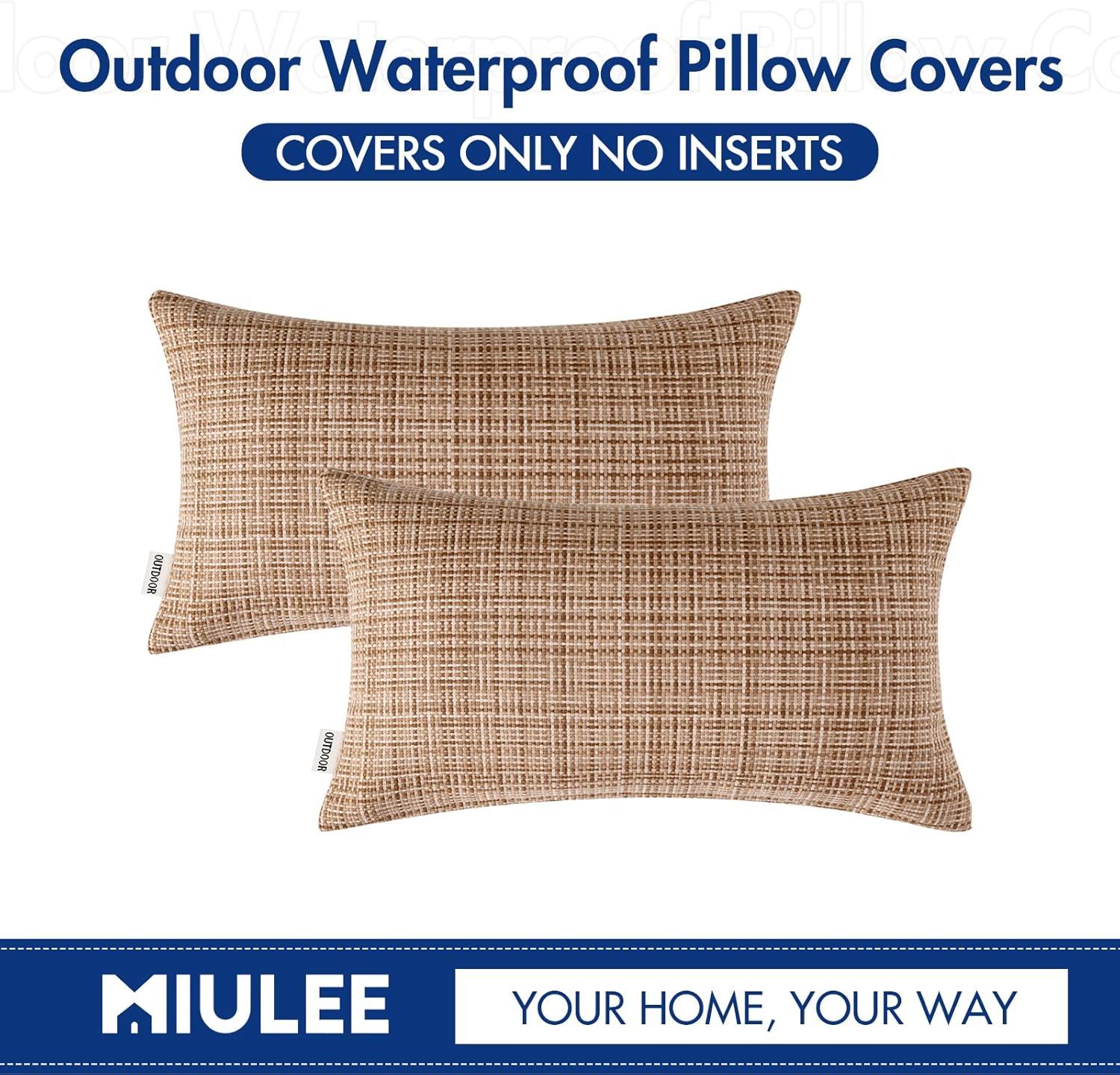 imageMIULEE Outdoor Waterproof Throw Pillow Covers Decorative Farmhouse Water Resistant Cushion Covers for Tent Patio Garden Couch Sofa Pack of 2 18x18 Inch CoffeeBeige