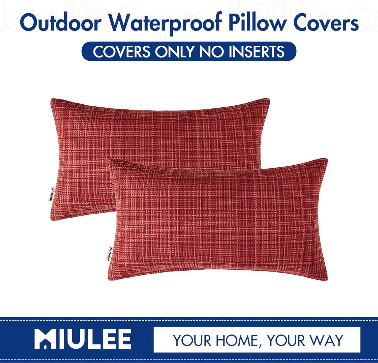 imageMIULEE Outdoor Waterproof Throw Pillow Covers Decorative Farmhouse Water Resistant Cushion Covers for Tent Patio Garden Couch Sofa Pack of 2 18x18 Inch CoffeeRed