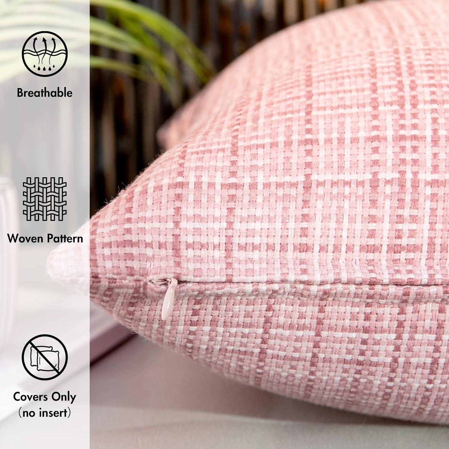 imageMIULEE Outdoor Waterproof Throw Pillow Covers Decorative Farmhouse Water Resistant Cushion Covers for Tent Patio Garden Couch Sofa Pack of 2 18x18 Inch CoffeePink