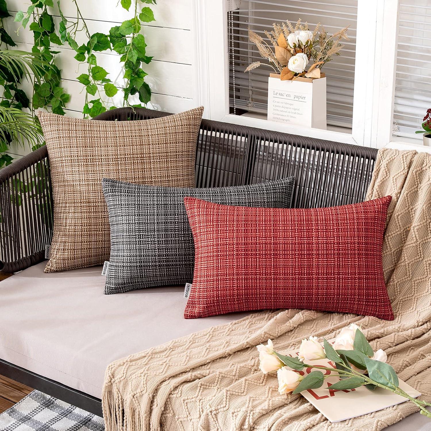 imageMIULEE Outdoor Waterproof Throw Pillow Covers Decorative Farmhouse Water Resistant Cushion Covers for Tent Patio Garden Couch Sofa Pack of 2 18x18 Inch CoffeeRed
