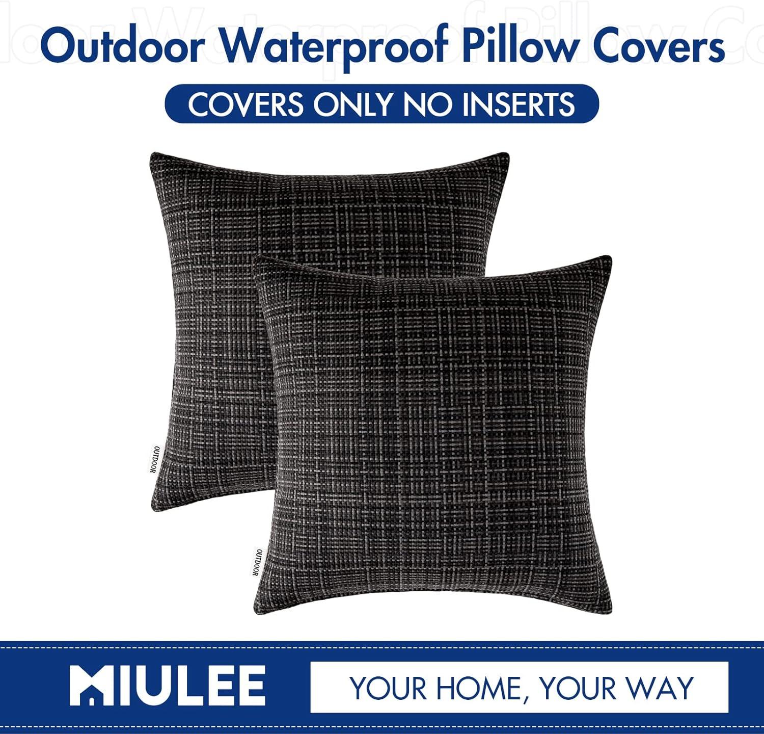 imageMIULEE Outdoor Waterproof Throw Pillow Covers Decorative Farmhouse Water Resistant Cushion Covers for Tent Patio Garden Couch Sofa Pack of 2 18x18 Inch CoffeeBlack