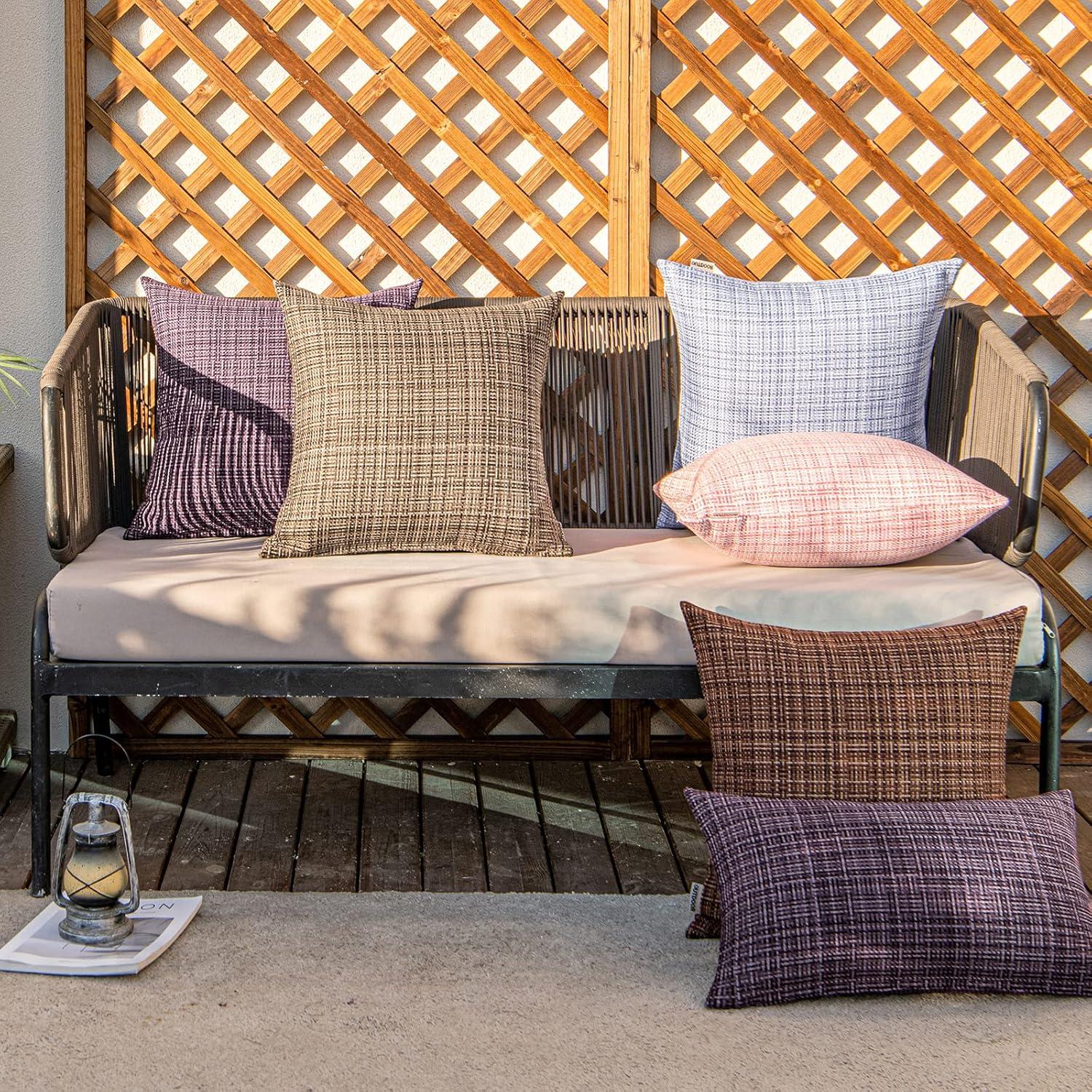 imageMIULEE Outdoor Waterproof Throw Pillow Covers Decorative Farmhouse Water Resistant Cushion Covers for Tent Patio Garden Couch Sofa Pack of 2 18x18 Inch CoffeePink