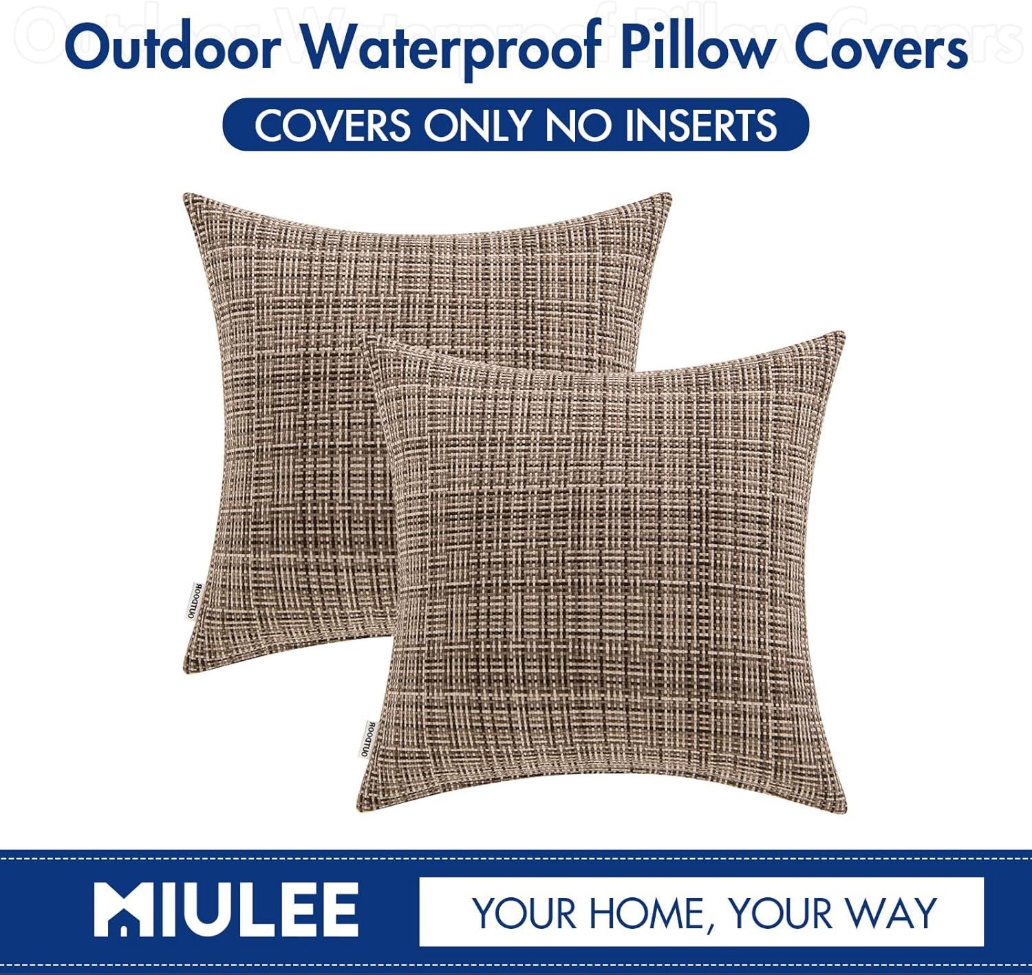 imageMIULEE Outdoor Waterproof Throw Pillow Covers Decorative Farmhouse Water Resistant Cushion Covers for Tent Patio Garden Couch Sofa Pack of 2 18x18 Inch CoffeeBrown