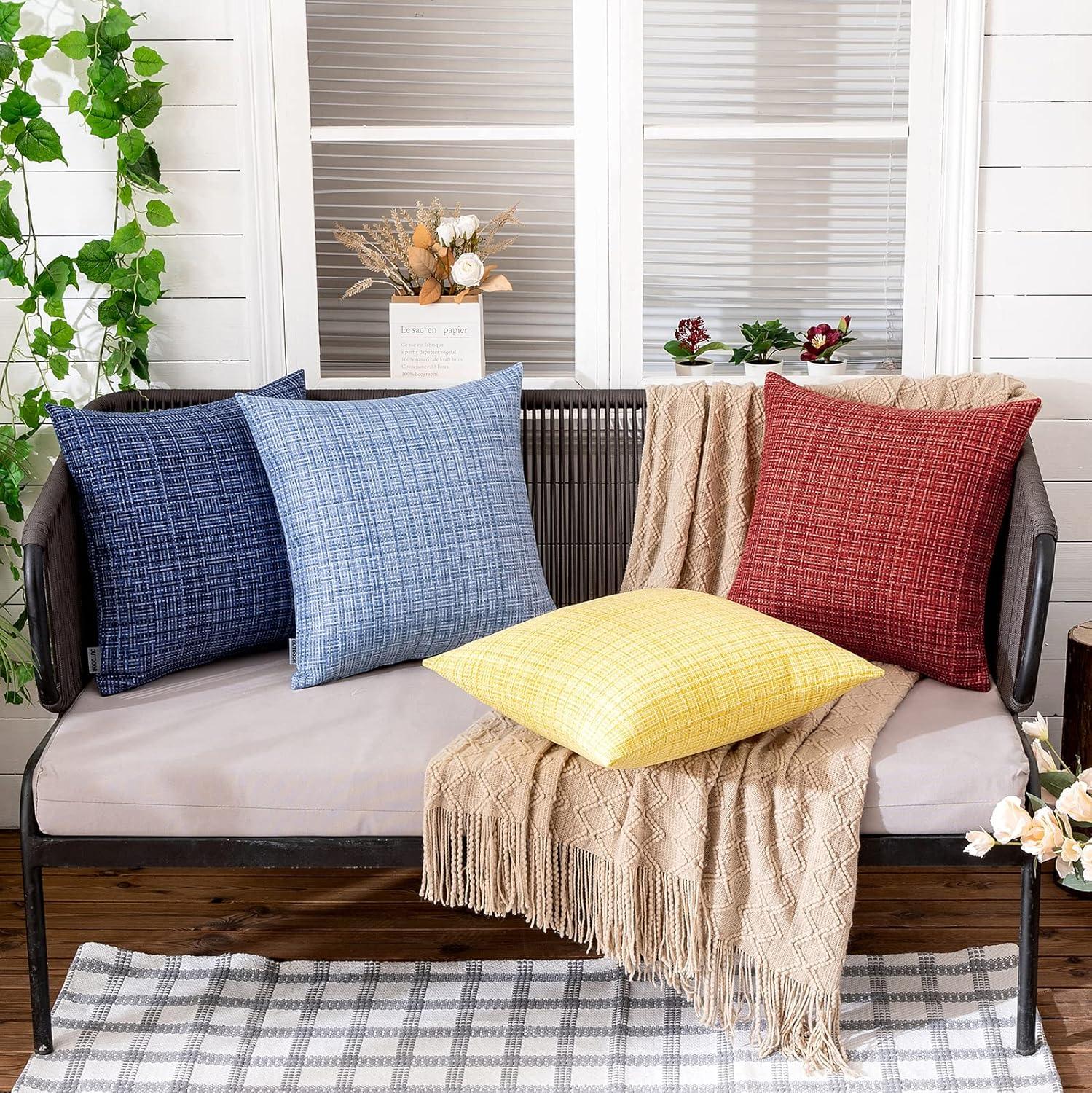 imageMIULEE Outdoor Waterproof Throw Pillow Covers Decorative Farmhouse Water Resistant Cushion Covers for Tent Patio Garden Couch Sofa Pack of 2 18x18 Inch CoffeeLight Blue