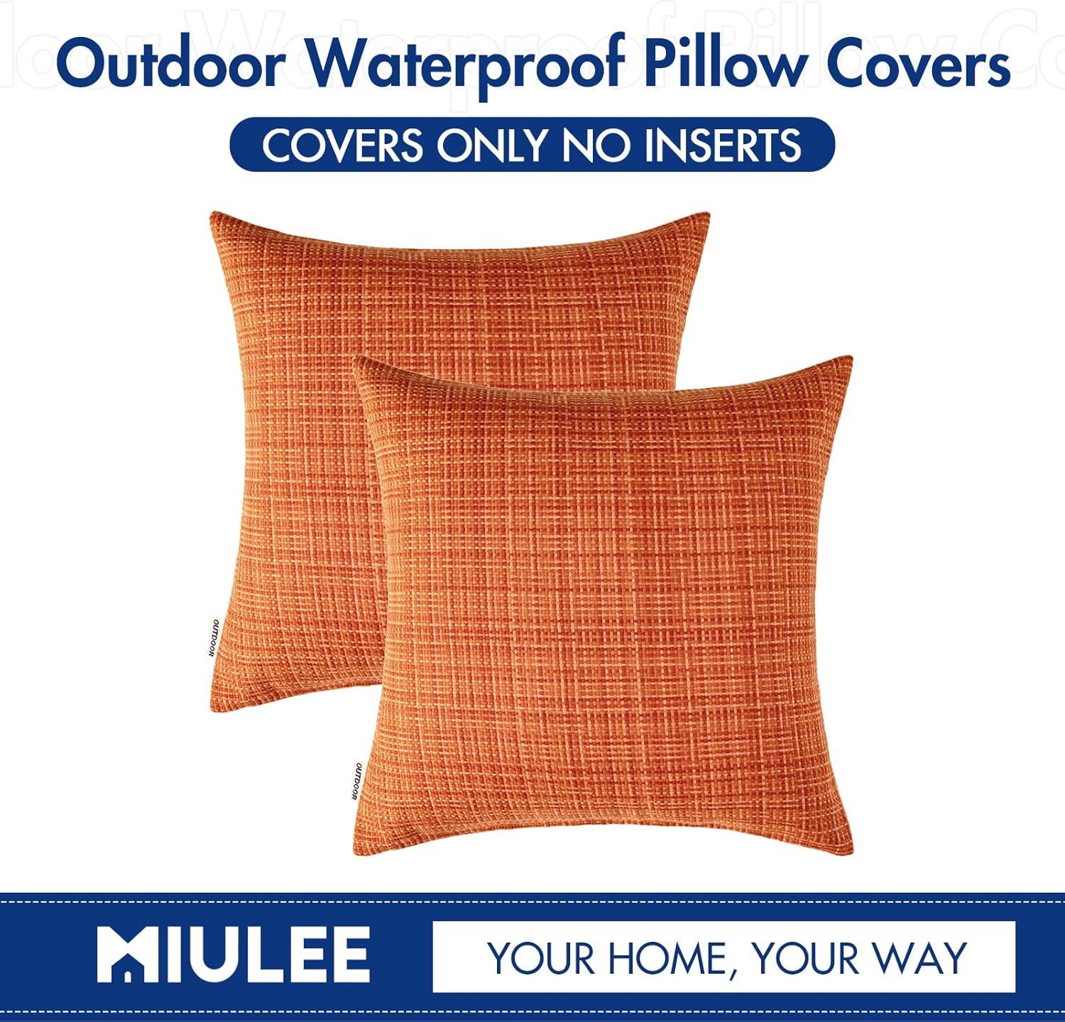 imageMIULEE Outdoor Waterproof Throw Pillow Covers Decorative Farmhouse Water Resistant Cushion Covers for Tent Patio Garden Couch Sofa Pack of 2 18x18 Inch CoffeeOrange