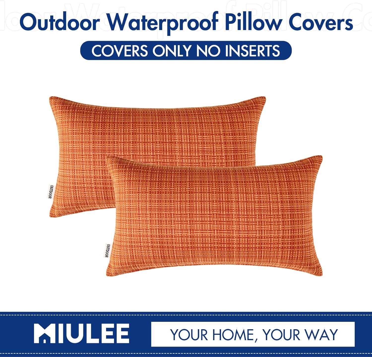 imageMIULEE Outdoor Waterproof Throw Pillow Covers Decorative Farmhouse Water Resistant Cushion Covers for Tent Patio Garden Couch Sofa Pack of 2 18x18 Inch CoffeeOrange