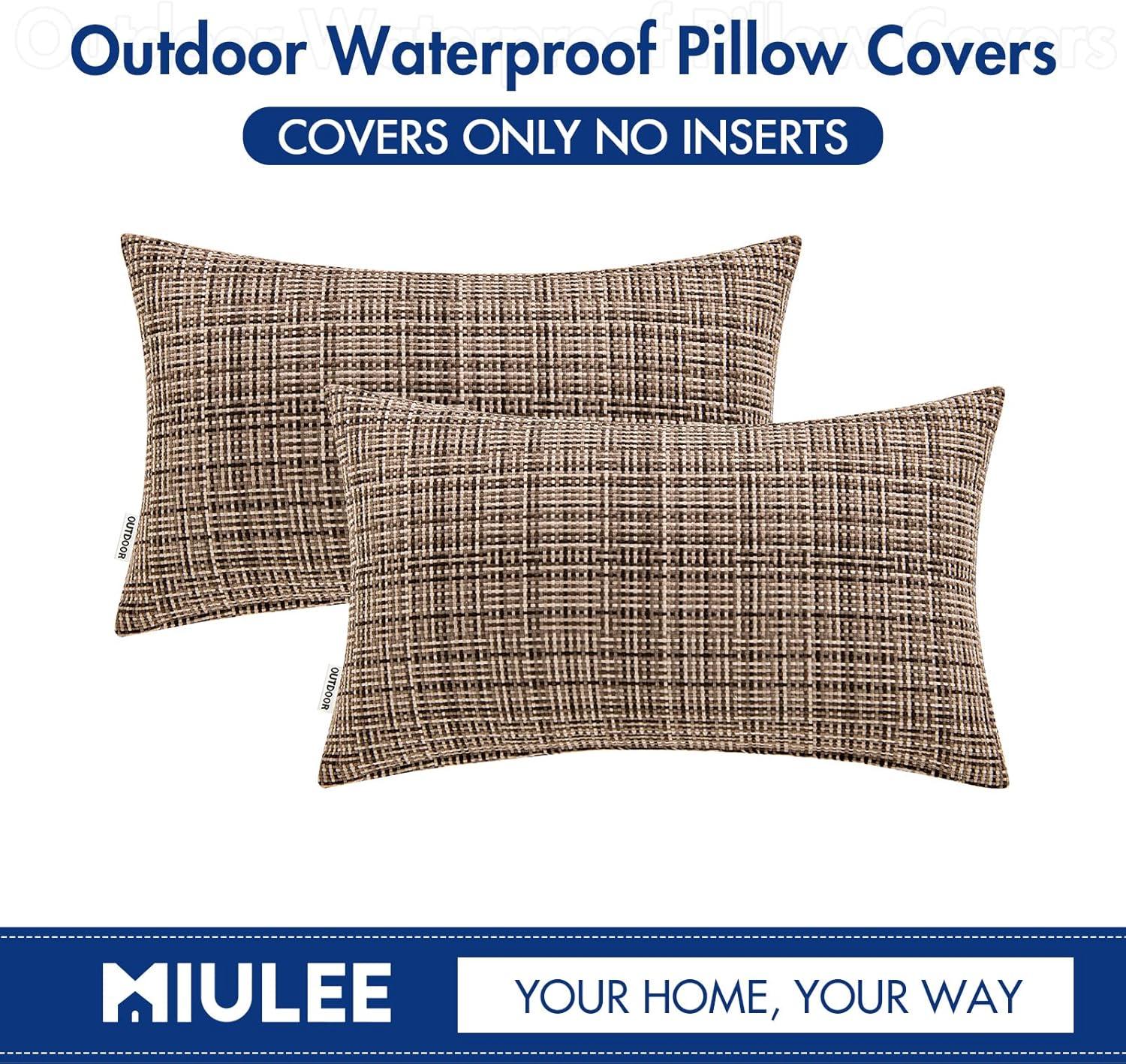 imageMIULEE Outdoor Waterproof Throw Pillow Covers Decorative Farmhouse Water Resistant Cushion Covers for Tent Patio Garden Couch Sofa Pack of 2 18x18 Inch CoffeeBrown