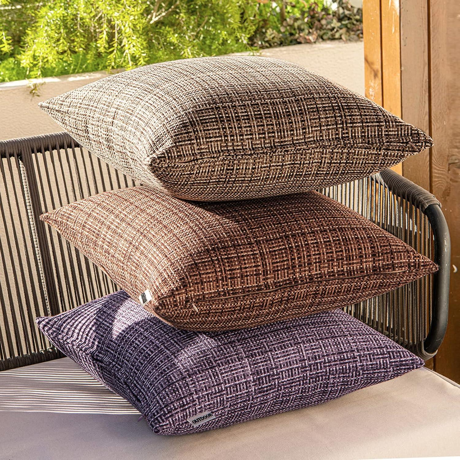 imageMIULEE Outdoor Waterproof Throw Pillow Covers Decorative Farmhouse Water Resistant Cushion Covers for Tent Patio Garden Couch Sofa Pack of 2 18x18 Inch CoffeeCoffee