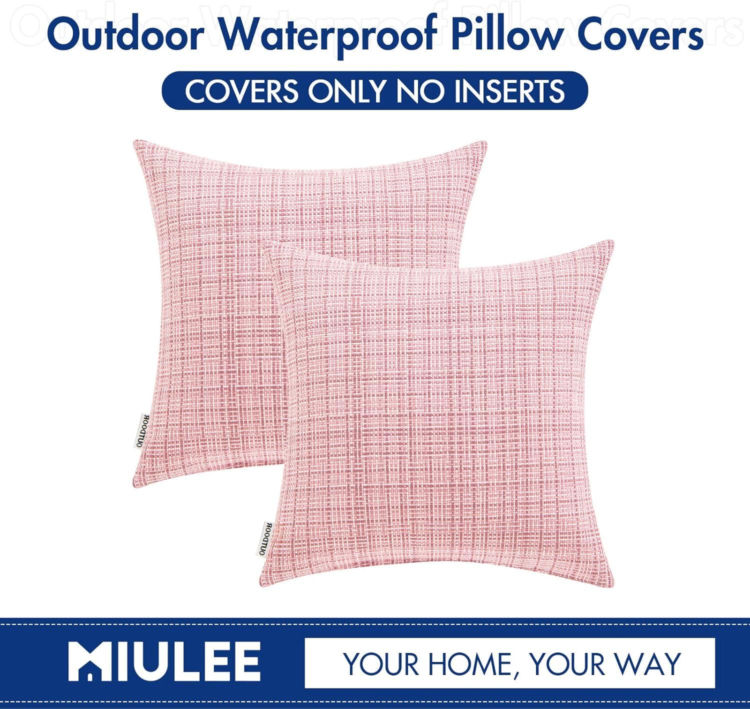 imageMIULEE Outdoor Waterproof Throw Pillow Covers Decorative Farmhouse Water Resistant Cushion Covers for Tent Patio Garden Couch Sofa Pack of 2 18x18 Inch CoffeePink