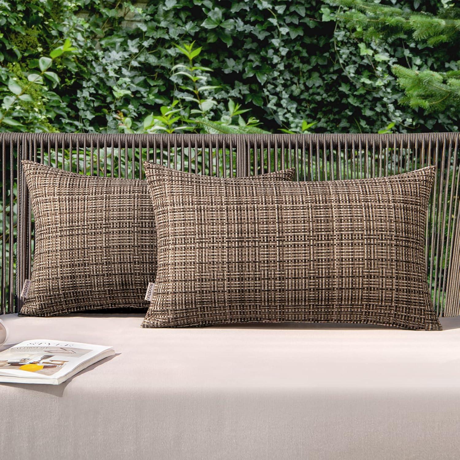 imageMIULEE Outdoor Waterproof Throw Pillow Covers Decorative Farmhouse Water Resistant Cushion Covers for Tent Patio Garden Couch Sofa Pack of 2 18x18 Inch CoffeeBrown