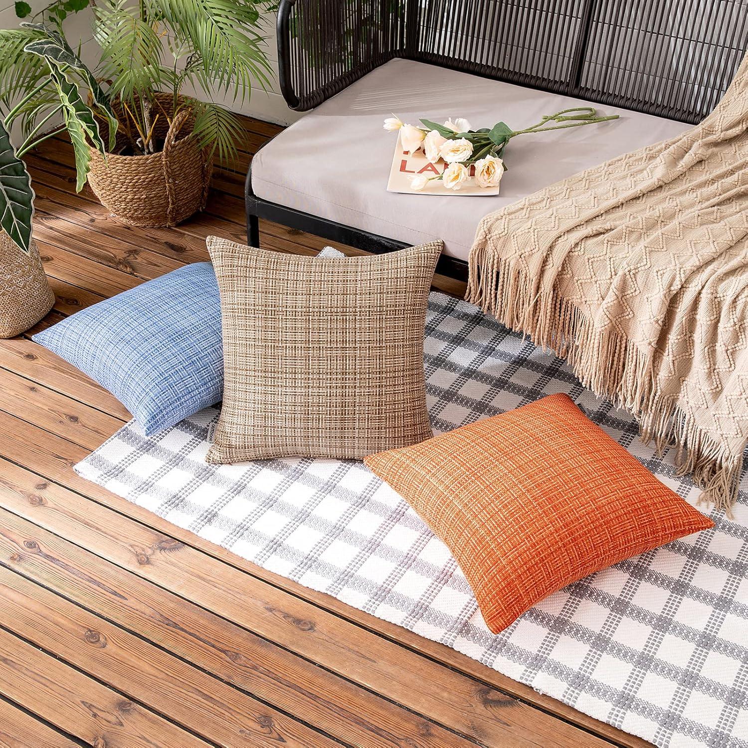 imageMIULEE Outdoor Waterproof Throw Pillow Covers Decorative Farmhouse Water Resistant Cushion Covers for Tent Patio Garden Couch Sofa Pack of 2 18x18 Inch CoffeeOrange