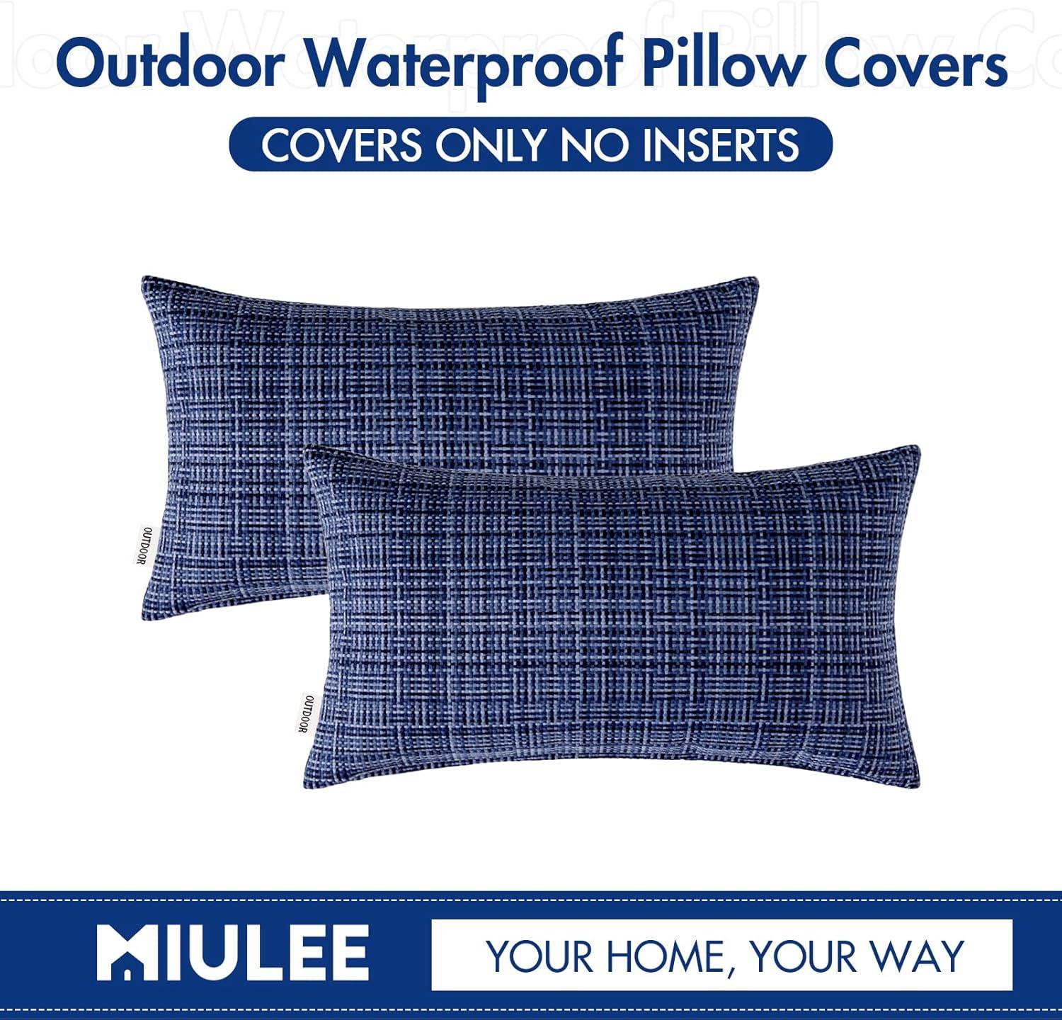 imageMIULEE Outdoor Waterproof Throw Pillow Covers Decorative Farmhouse Water Resistant Cushion Covers for Tent Patio Garden Couch Sofa Pack of 2 18x18 Inch CoffeeNavy Blue