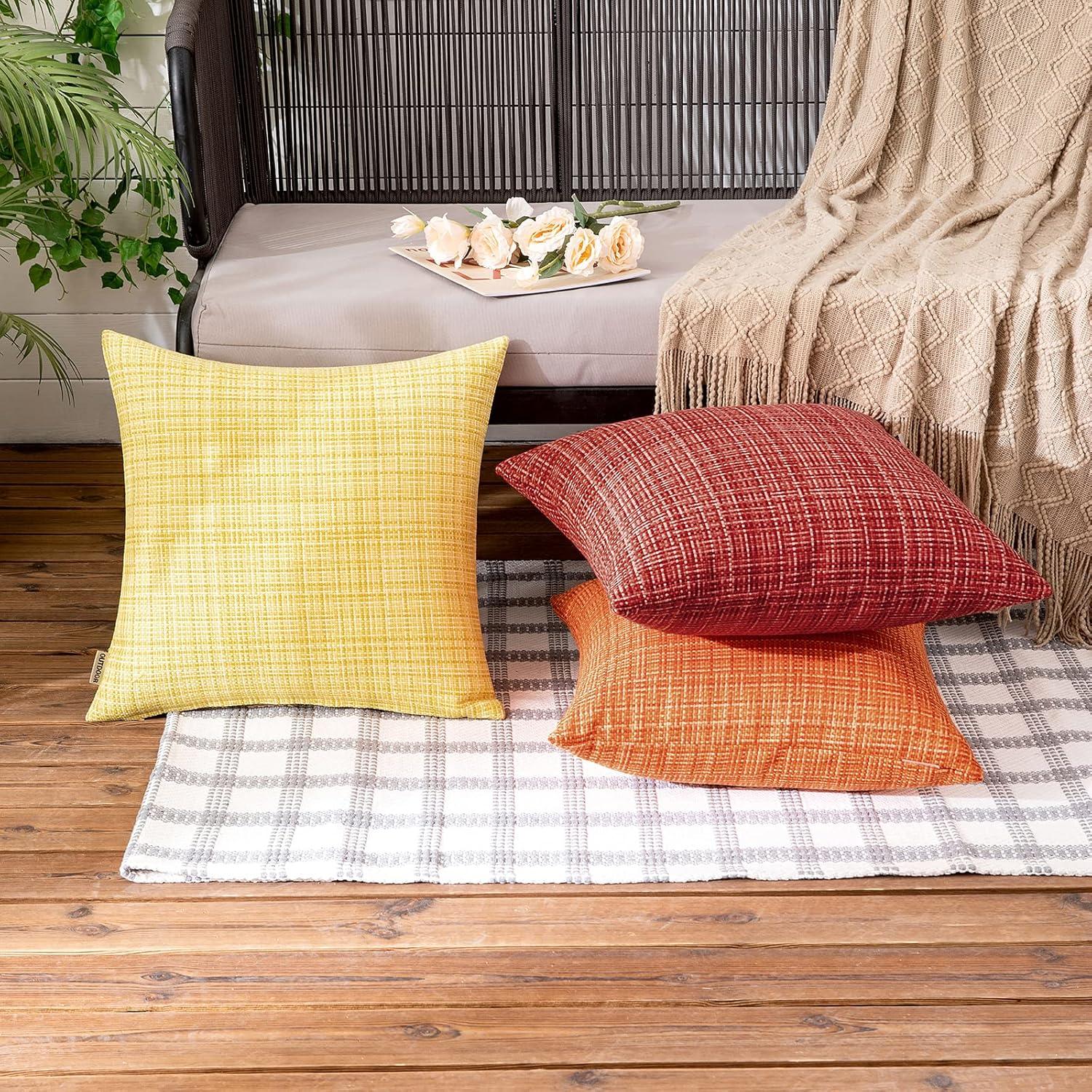 imageMIULEE Outdoor Waterproof Throw Pillow Covers Decorative Farmhouse Water Resistant Cushion Covers for Tent Patio Garden Couch Sofa Pack of 2 18x18 Inch CoffeeRed