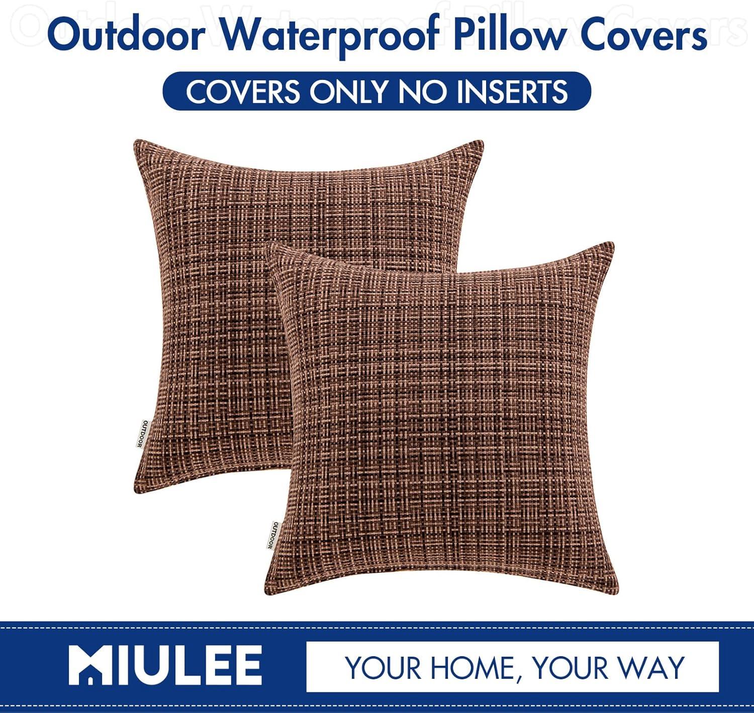 imageMIULEE Outdoor Waterproof Throw Pillow Covers Decorative Farmhouse Water Resistant Cushion Covers for Tent Patio Garden Couch Sofa Pack of 2 18x18 Inch CoffeeCoffee