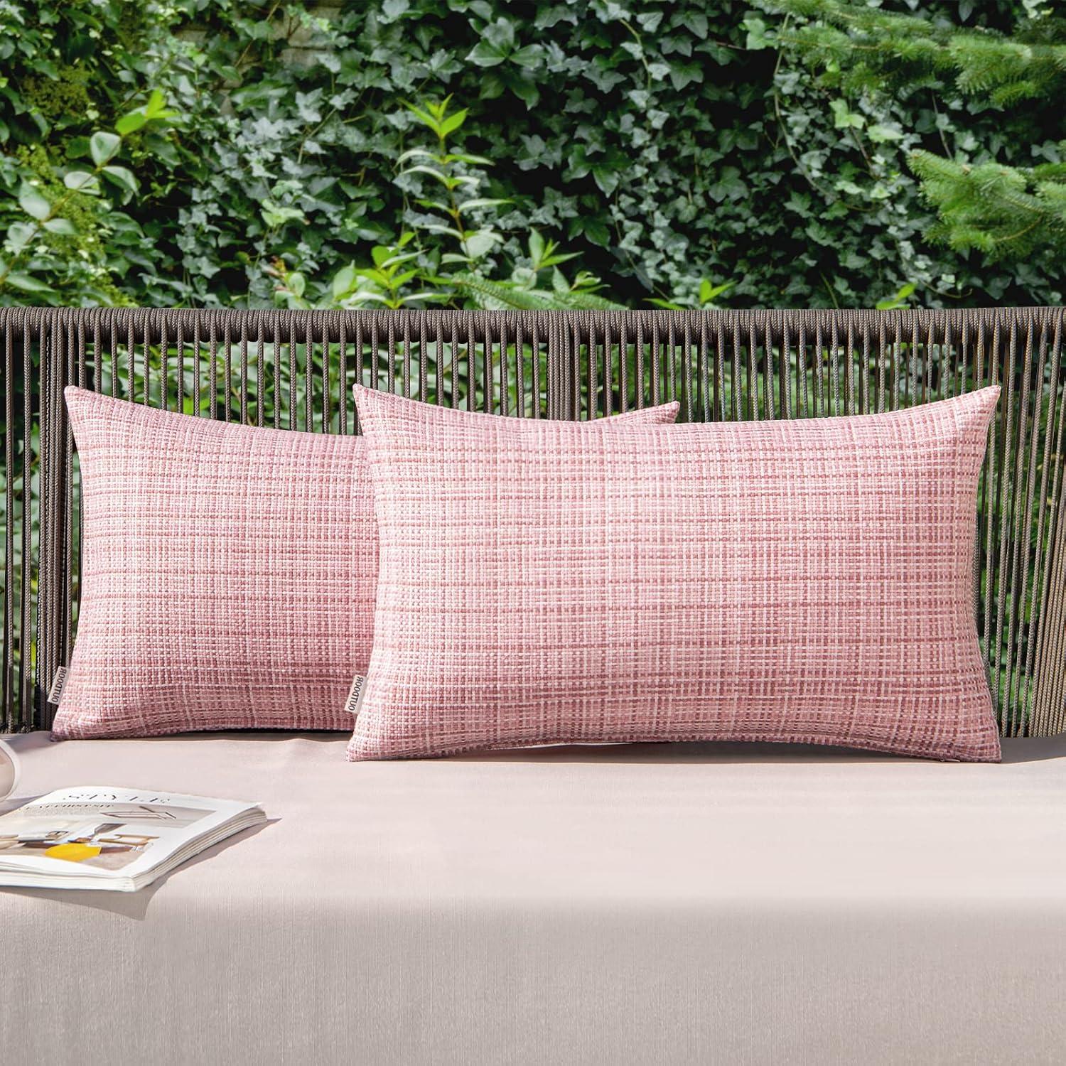 imageMIULEE Outdoor Waterproof Throw Pillow Covers Decorative Farmhouse Water Resistant Cushion Covers for Tent Patio Garden Couch Sofa Pack of 2 18x18 Inch CoffeePink