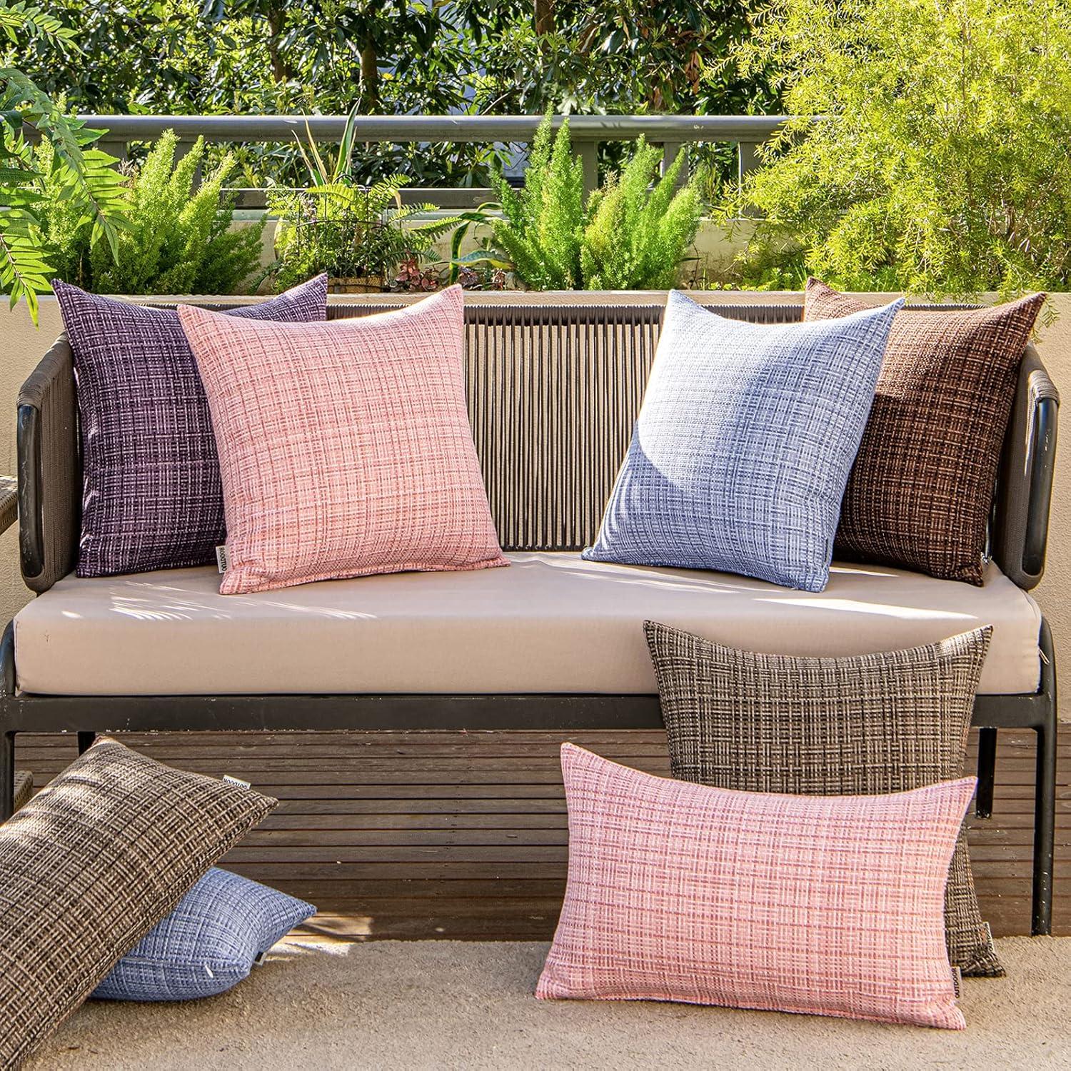 imageMIULEE Outdoor Waterproof Throw Pillow Covers Decorative Farmhouse Water Resistant Cushion Covers for Tent Patio Garden Couch Sofa Pack of 2 18x18 Inch CoffeePink