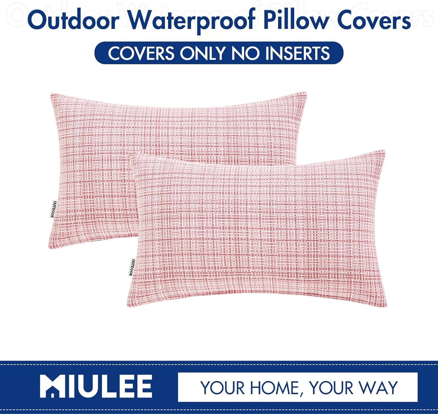 imageMIULEE Outdoor Waterproof Throw Pillow Covers Decorative Farmhouse Water Resistant Cushion Covers for Tent Patio Garden Couch Sofa Pack of 2 18x18 Inch CoffeePink