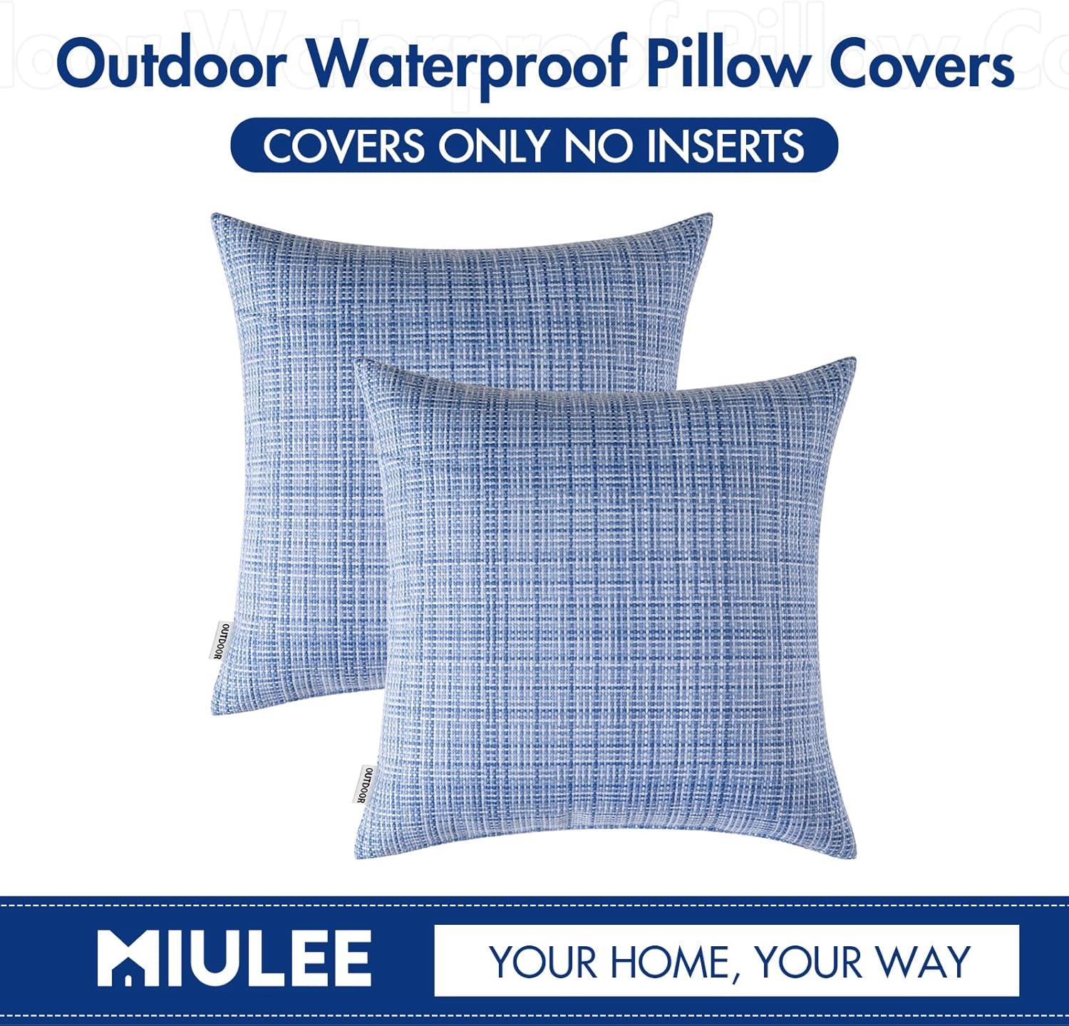 imageMIULEE Outdoor Waterproof Throw Pillow Covers Decorative Farmhouse Water Resistant Cushion Covers for Tent Patio Garden Couch Sofa Pack of 2 18x18 Inch CoffeeLight Blue