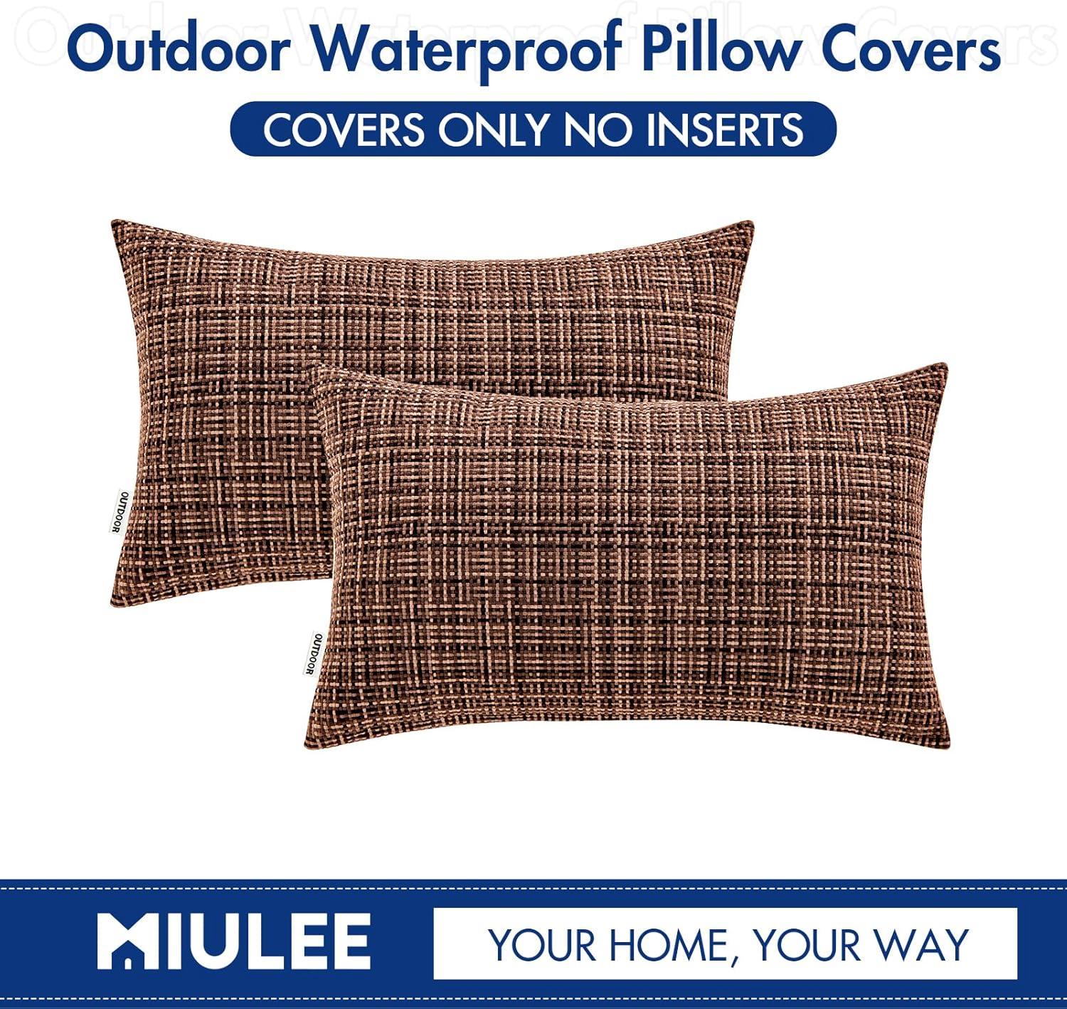 imageMIULEE Outdoor Waterproof Throw Pillow Covers Decorative Farmhouse Water Resistant Cushion Covers for Tent Patio Garden Couch Sofa Pack of 2 18x18 Inch CoffeeCoffee
