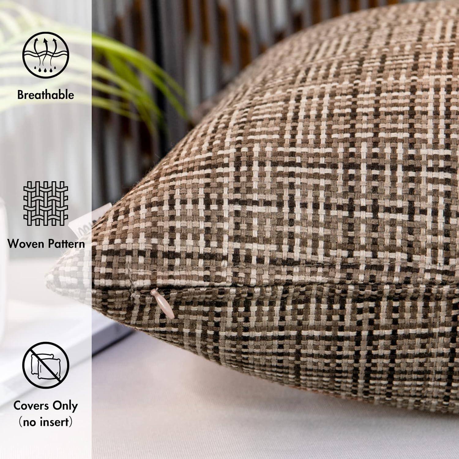 imageMIULEE Outdoor Waterproof Throw Pillow Covers Decorative Farmhouse Water Resistant Cushion Covers for Tent Patio Garden Couch Sofa Pack of 2 18x18 Inch CoffeeBrown