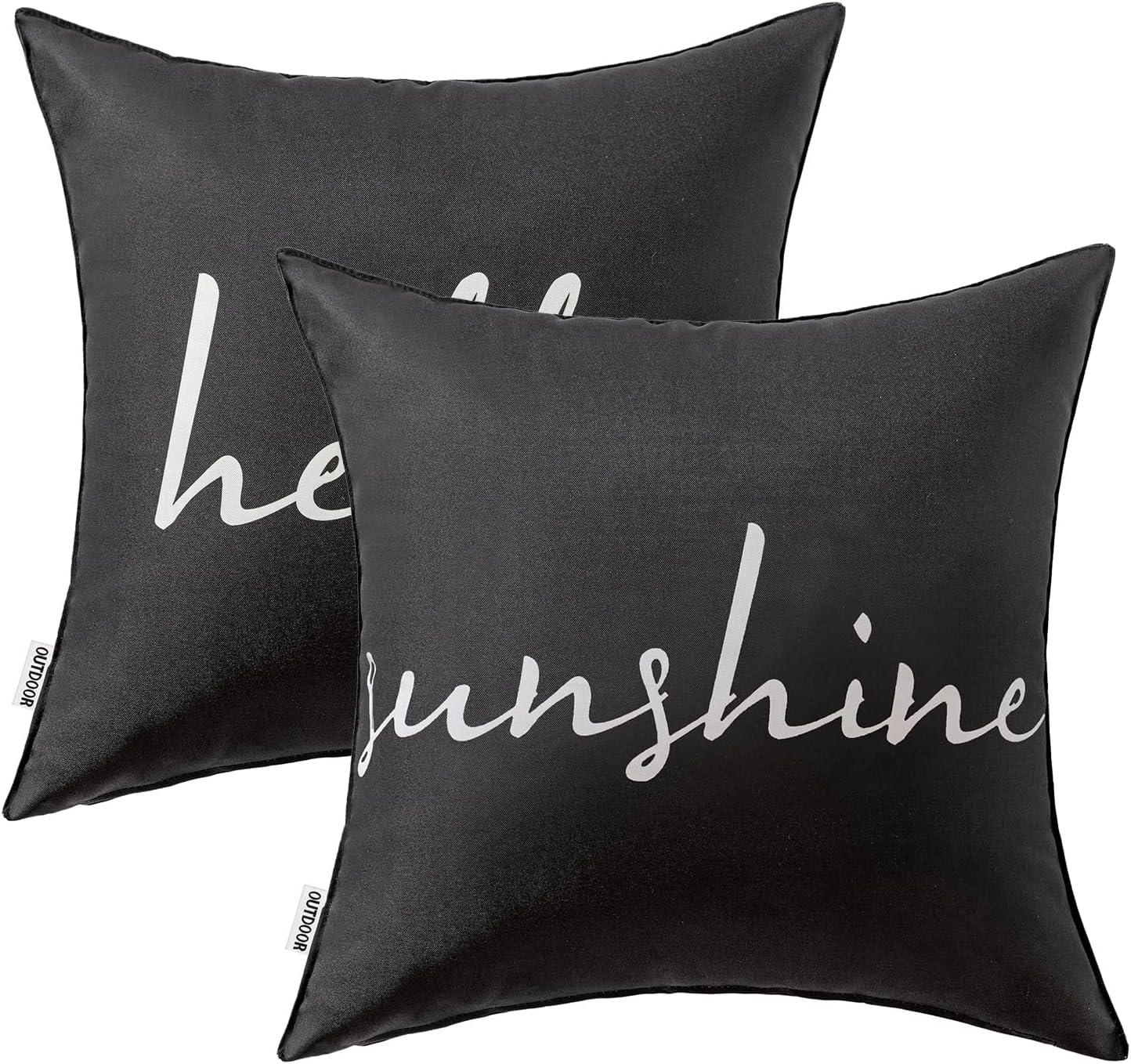 imageMIULEE Outdoor Waterproof Throw Pillow Covers Set of 2 Hello Sunshine Decorative Outdoor Rectangular Pillowcases for Chair Patio Garden Couch Tent Balcony Sofa Orange 12x20 InchBlack