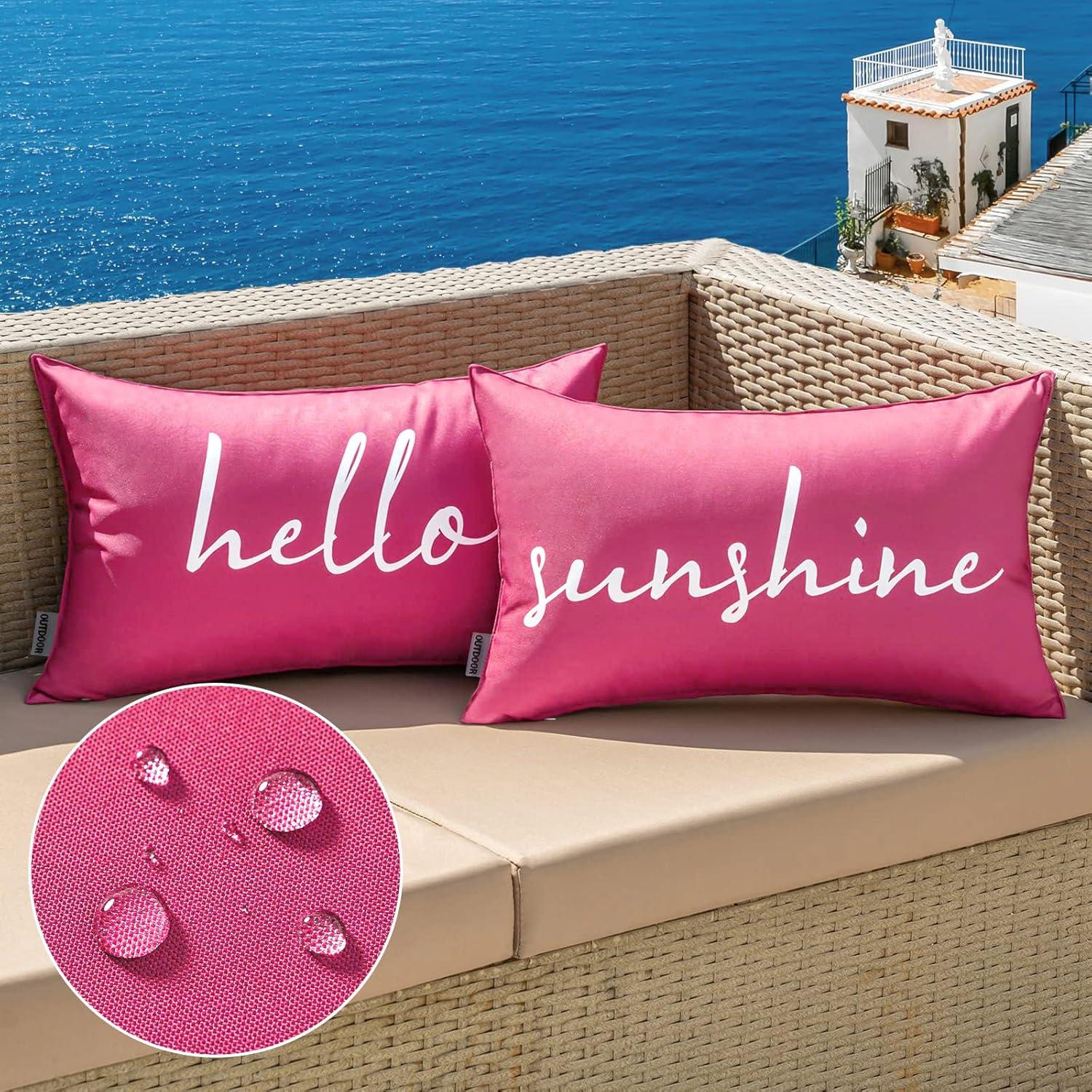 imageMIULEE Outdoor Waterproof Throw Pillow Covers Set of 2 Hello Sunshine Decorative Outdoor Rectangular Pillowcases for Chair Patio Garden Couch Tent Balcony Sofa Orange 12x20 InchHot Pink