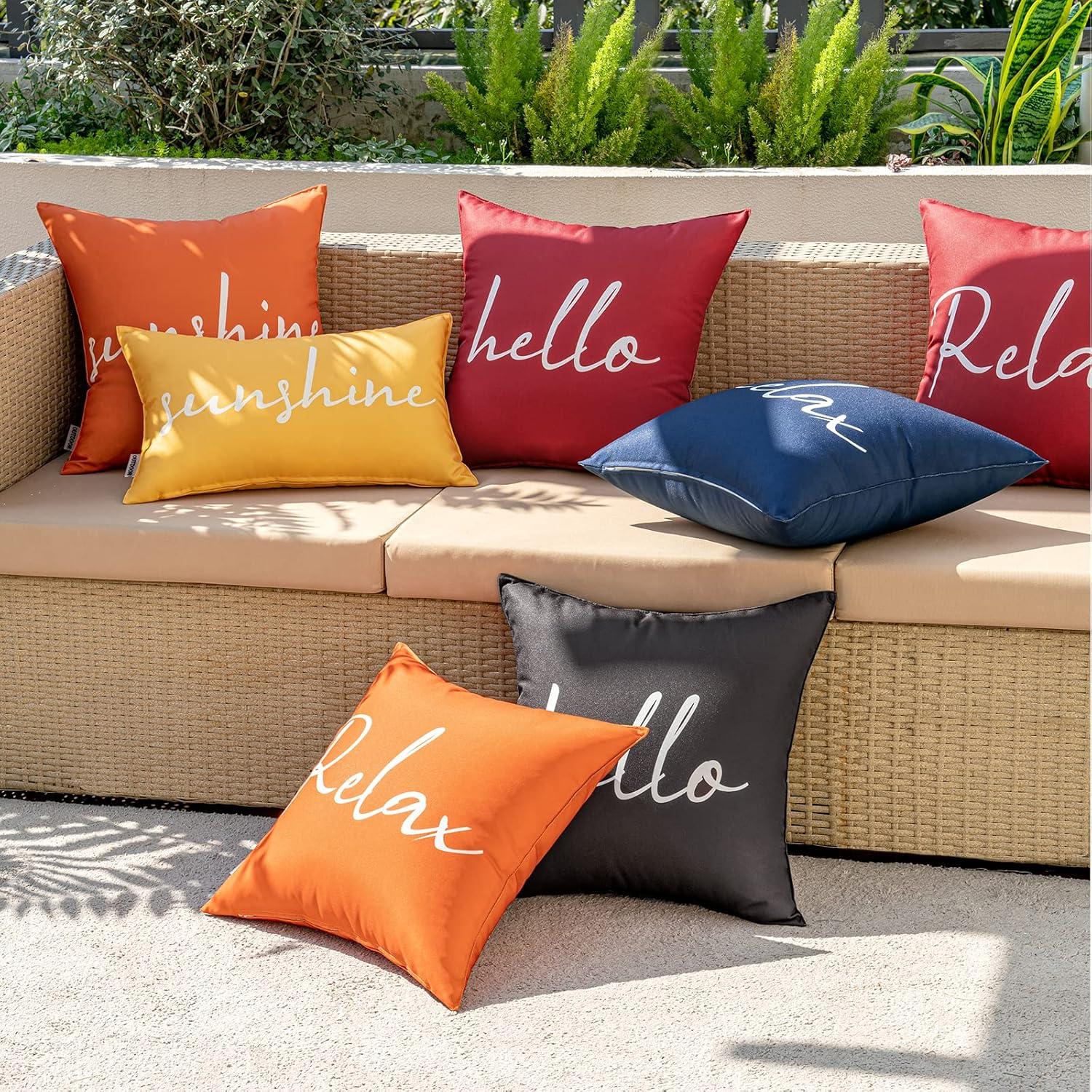 imageMIULEE Outdoor Waterproof Throw Pillow Covers Set of 2 Hello Sunshine Decorative Outdoor Rectangular Pillowcases for Chair Patio Garden Couch Tent Balcony Sofa Orange 12x20 InchYellow