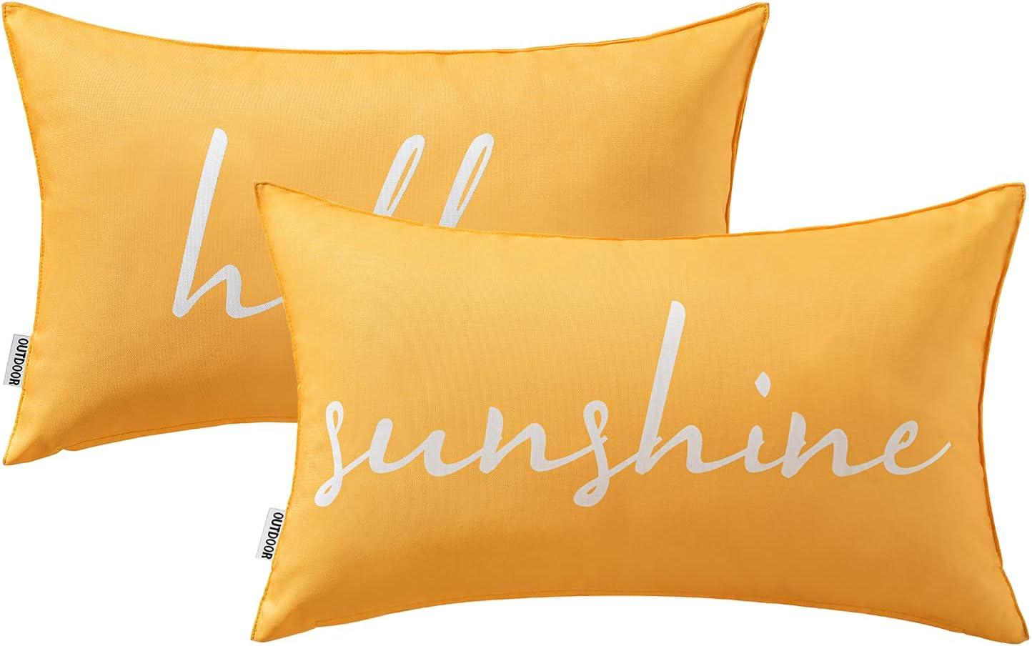 imageMIULEE Outdoor Waterproof Throw Pillow Covers Set of 2 Hello Sunshine Decorative Outdoor Rectangular Pillowcases for Chair Patio Garden Couch Tent Balcony Sofa Orange 12x20 InchYellow