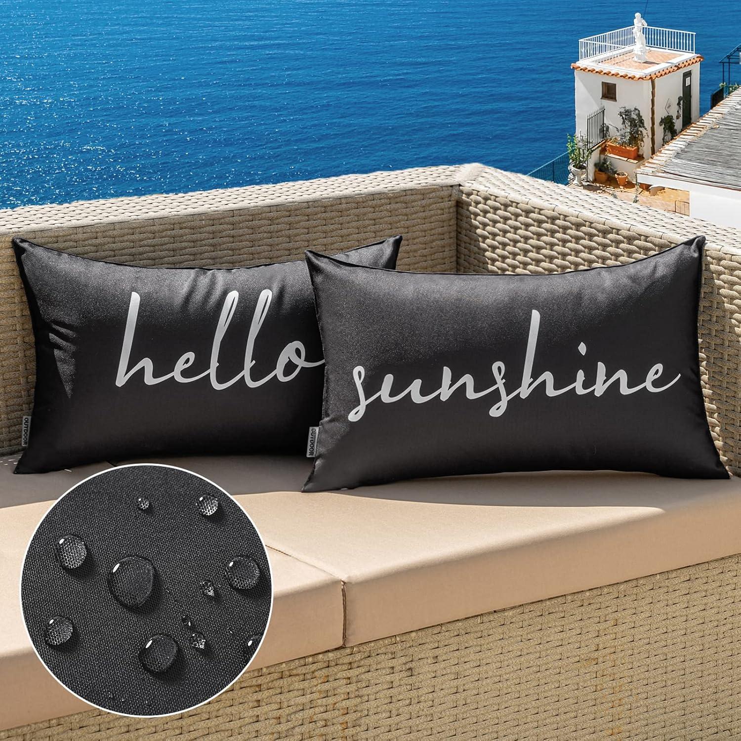 imageMIULEE Outdoor Waterproof Throw Pillow Covers Set of 2 Hello Sunshine Decorative Outdoor Rectangular Pillowcases for Chair Patio Garden Couch Tent Balcony Sofa Orange 12x20 InchBlack