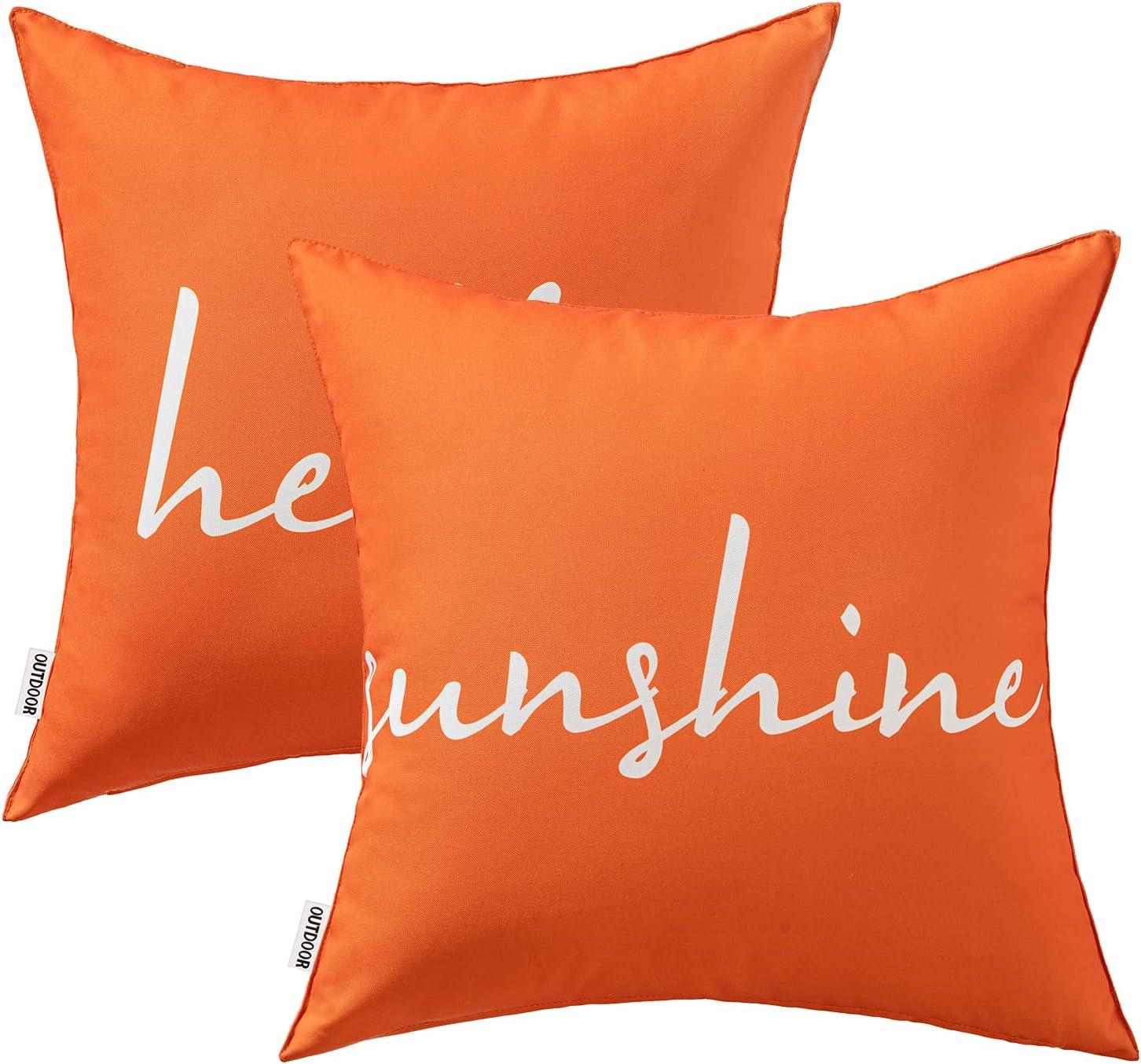 imageMIULEE Outdoor Waterproof Throw Pillow Covers Set of 2 Hello Sunshine Decorative Outdoor Rectangular Pillowcases for Chair Patio Garden Couch Tent Balcony Sofa Orange 12x20 InchOrange