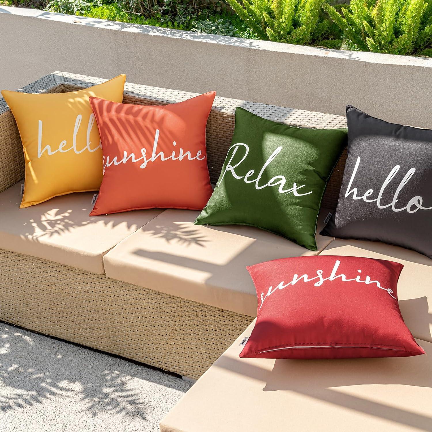 imageMIULEE Outdoor Waterproof Throw Pillow Covers Set of 2 Hello Sunshine Decorative Outdoor Rectangular Pillowcases for Chair Patio Garden Couch Tent Balcony Sofa Orange 12x20 InchOlive Green