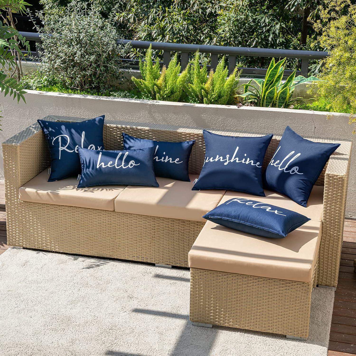 imageMIULEE Outdoor Waterproof Throw Pillow Covers Set of 2 Hello Sunshine Decorative Outdoor Rectangular Pillowcases for Chair Patio Garden Couch Tent Balcony Sofa Orange 12x20 InchBlue