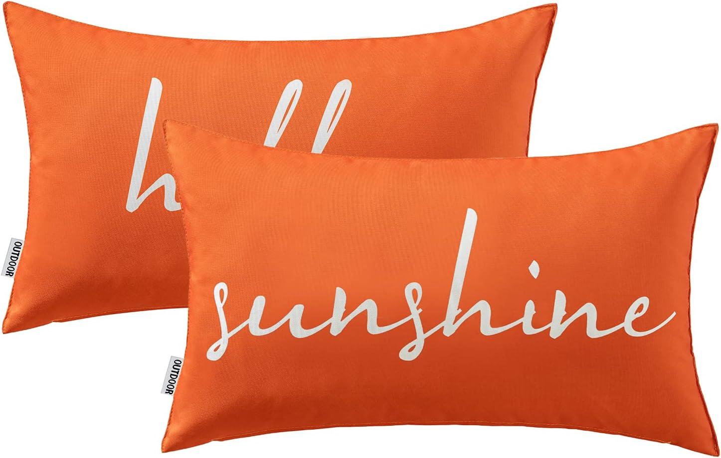 imageMIULEE Outdoor Waterproof Throw Pillow Covers Set of 2 Hello Sunshine Decorative Outdoor Rectangular Pillowcases for Chair Patio Garden Couch Tent Balcony Sofa Orange 12x20 InchOrange