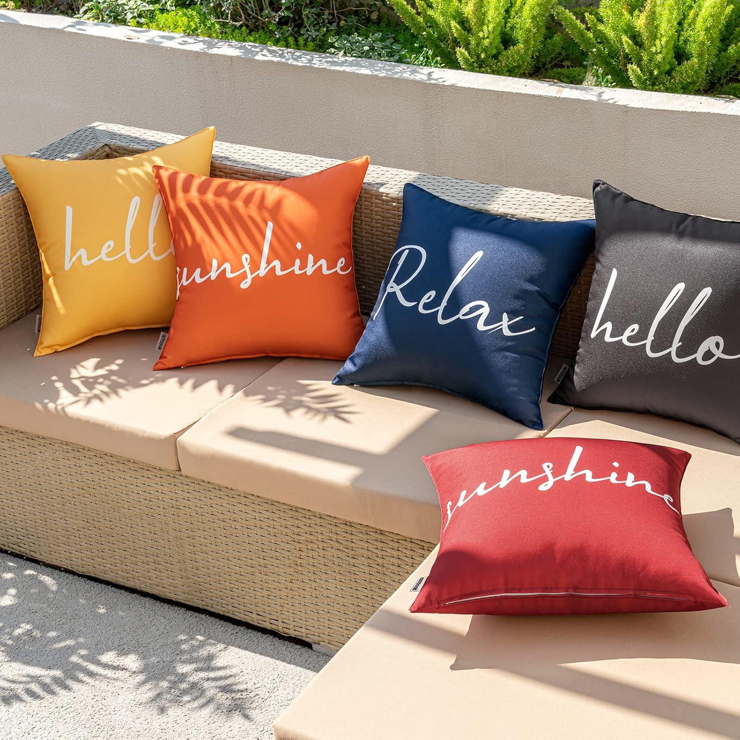 imageMIULEE Outdoor Waterproof Throw Pillow Covers Set of 2 Hello Sunshine Decorative Outdoor Rectangular Pillowcases for Chair Patio Garden Couch Tent Balcony Sofa Orange 12x20 InchBlue