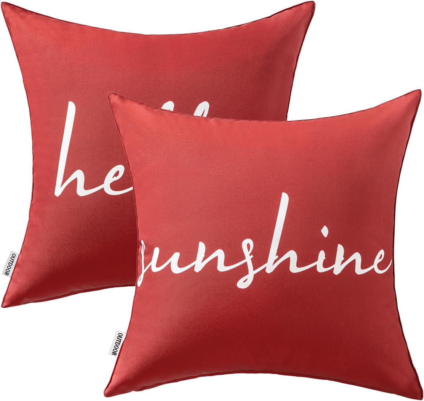 imageMIULEE Outdoor Waterproof Throw Pillow Covers Set of 2 Hello Sunshine Decorative Outdoor Rectangular Pillowcases for Chair Patio Garden Couch Tent Balcony Sofa Orange 12x20 InchRed