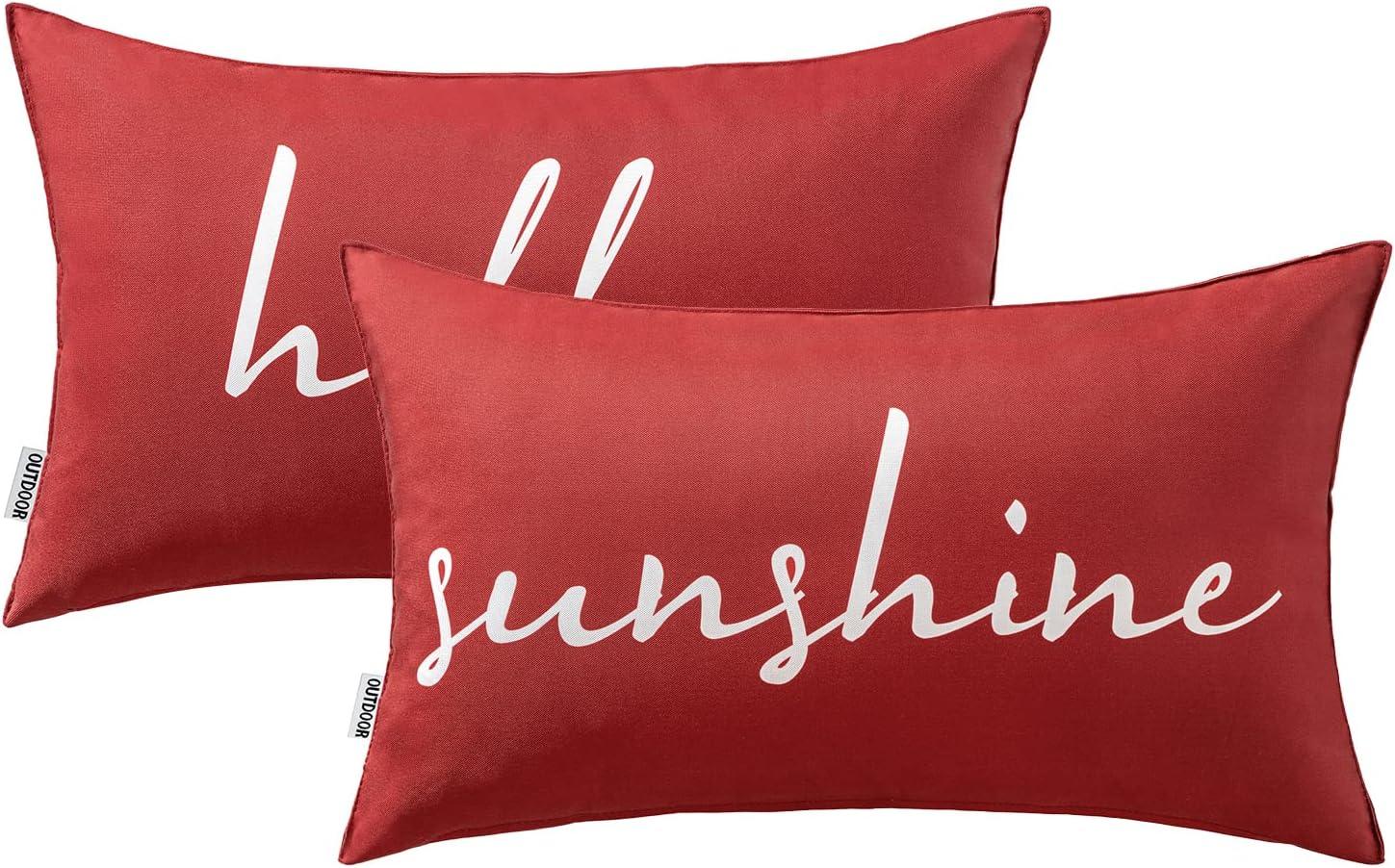 imageMIULEE Outdoor Waterproof Throw Pillow Covers Set of 2 Hello Sunshine Decorative Outdoor Rectangular Pillowcases for Chair Patio Garden Couch Tent Balcony Sofa Orange 12x20 InchRed