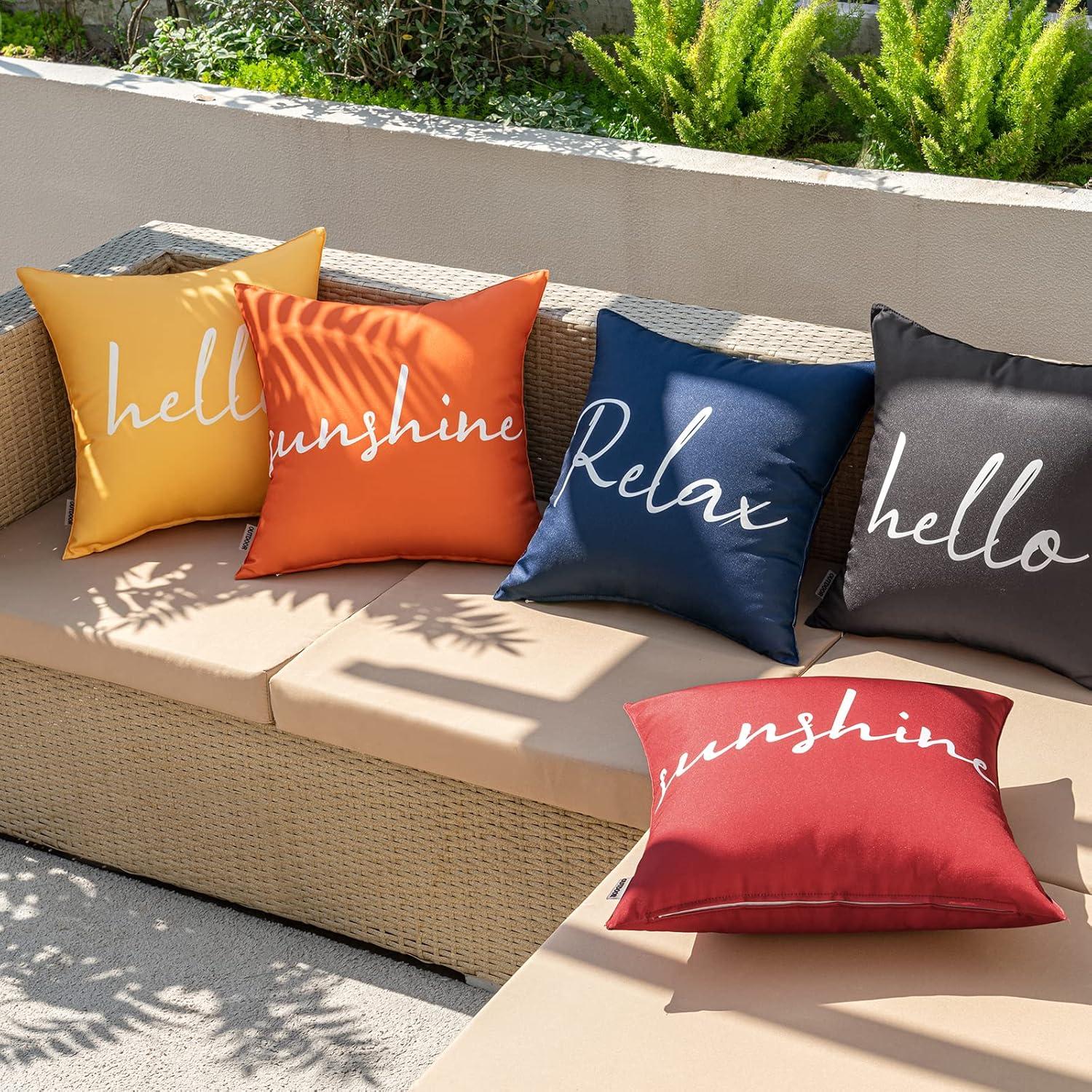 imageMIULEE Outdoor Waterproof Throw Pillow Covers Set of 2 Hello Sunshine Decorative Outdoor Rectangular Pillowcases for Chair Patio Garden Couch Tent Balcony Sofa Orange 12x20 InchBlue