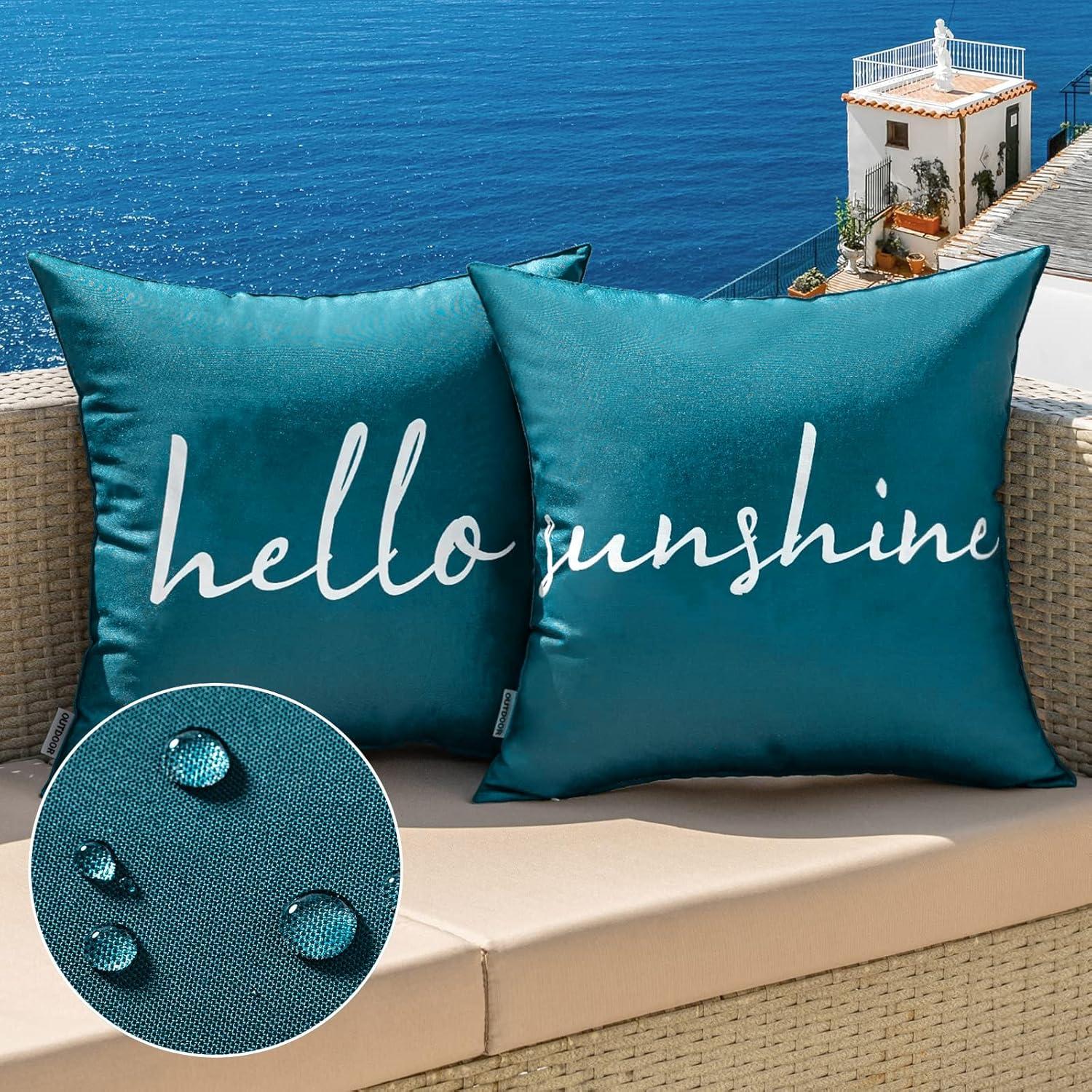 imageMIULEE Outdoor Waterproof Throw Pillow Covers Set of 2 Hello Sunshine Decorative Outdoor Rectangular Pillowcases for Chair Patio Garden Couch Tent Balcony Sofa Orange 12x20 InchDeep Blue