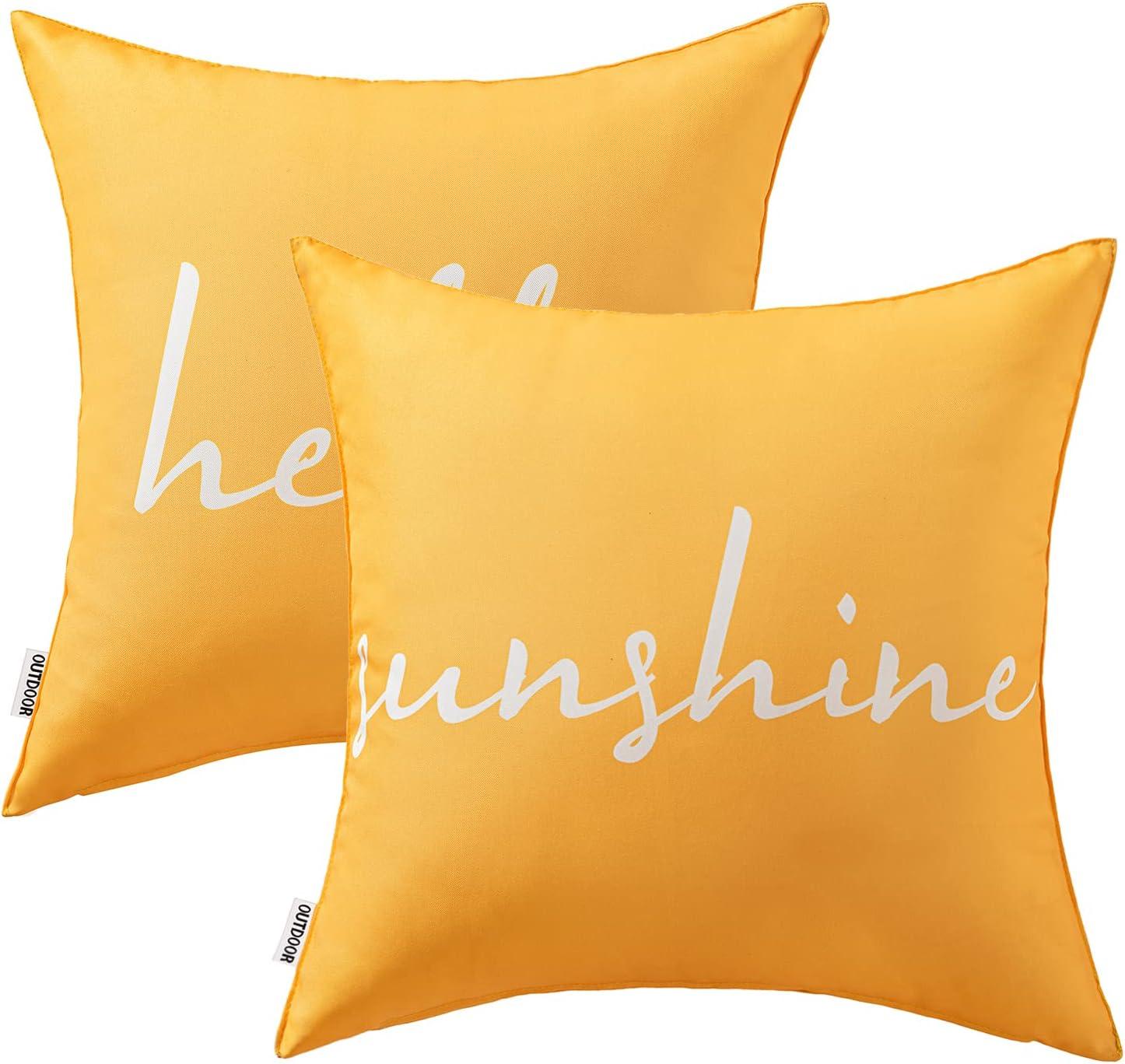 imageMIULEE Outdoor Waterproof Throw Pillow Covers Set of 2 Hello Sunshine Decorative Outdoor Rectangular Pillowcases for Chair Patio Garden Couch Tent Balcony Sofa Orange 12x20 InchYellow