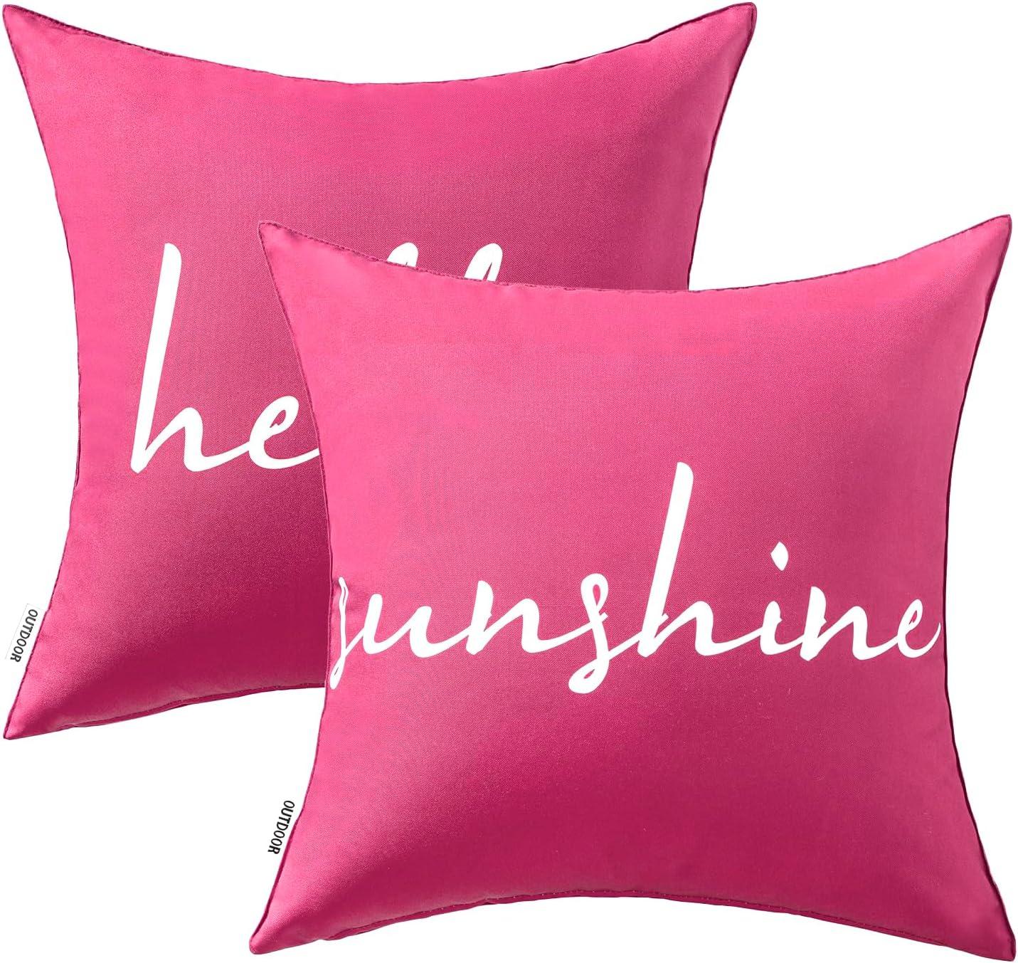 imageMIULEE Outdoor Waterproof Throw Pillow Covers Set of 2 Hello Sunshine Decorative Outdoor Rectangular Pillowcases for Chair Patio Garden Couch Tent Balcony Sofa Orange 12x20 InchHot Pink