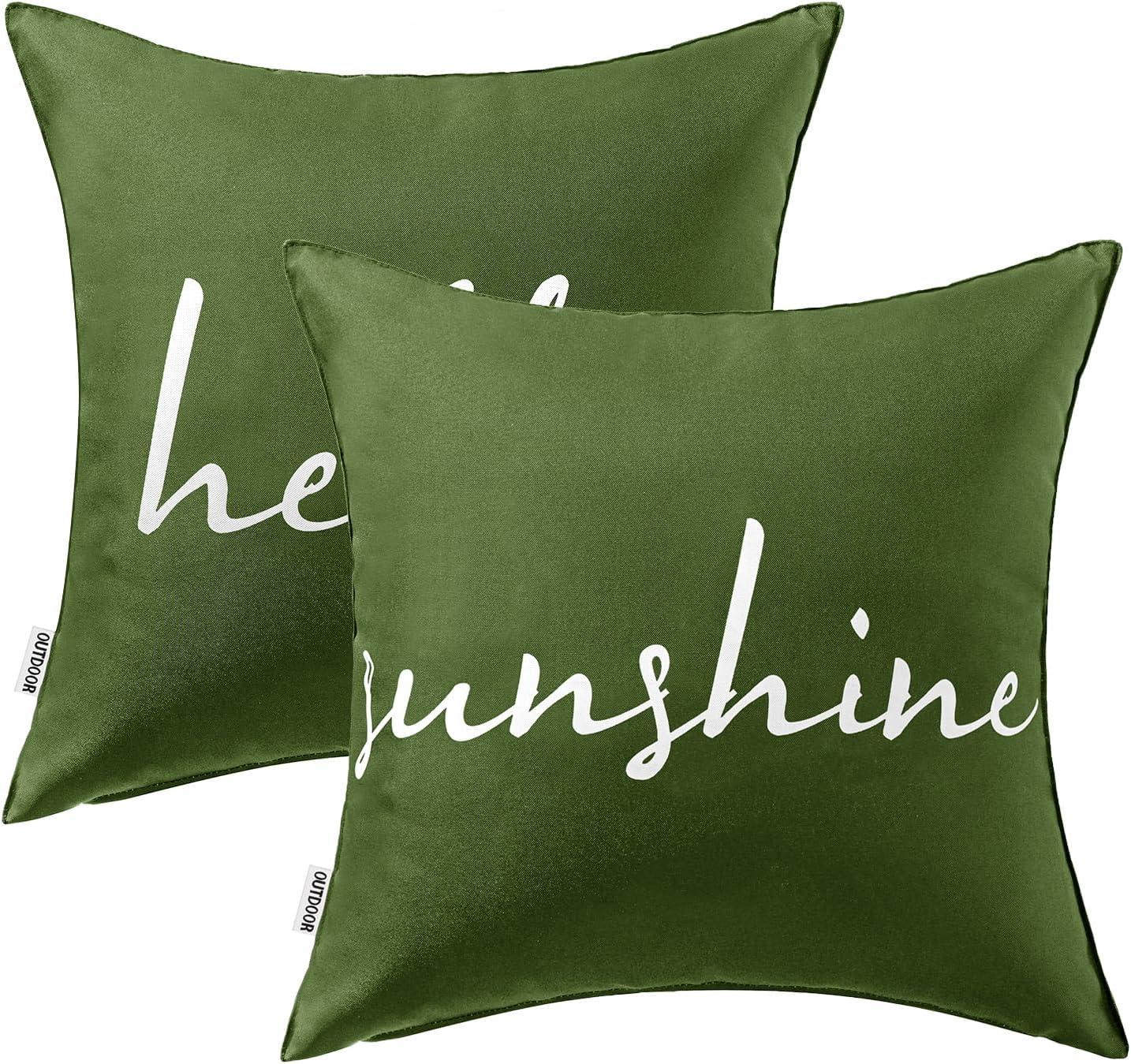imageMIULEE Outdoor Waterproof Throw Pillow Covers Set of 2 Hello Sunshine Decorative Outdoor Rectangular Pillowcases for Chair Patio Garden Couch Tent Balcony Sofa Orange 12x20 InchOlive Green